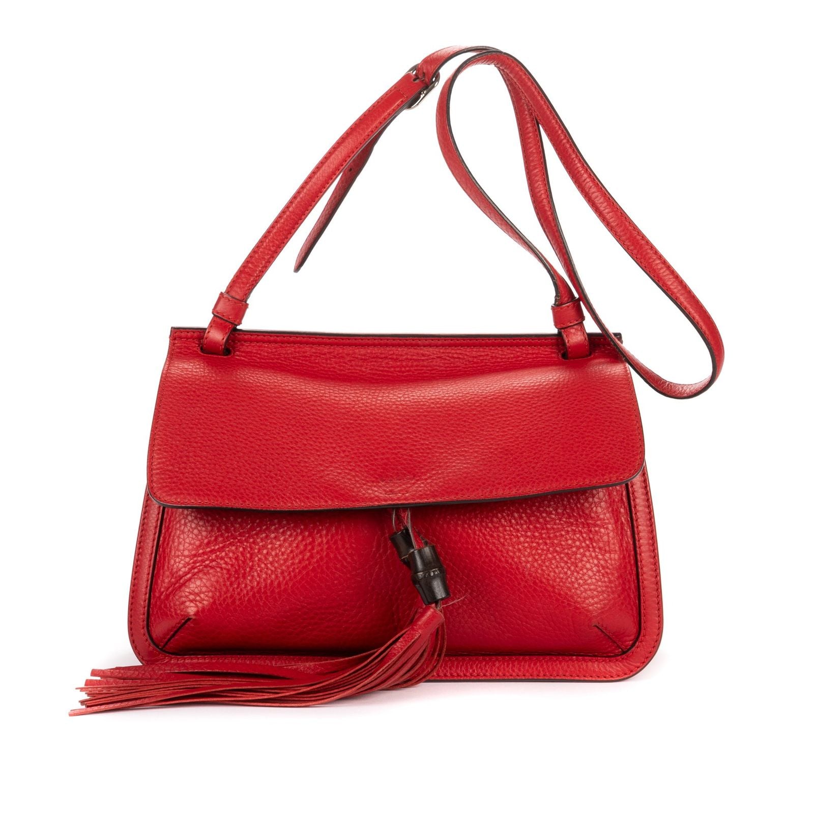 Gucci Bamboo Tassel Daily Flap Red Gray Calfskin Leather