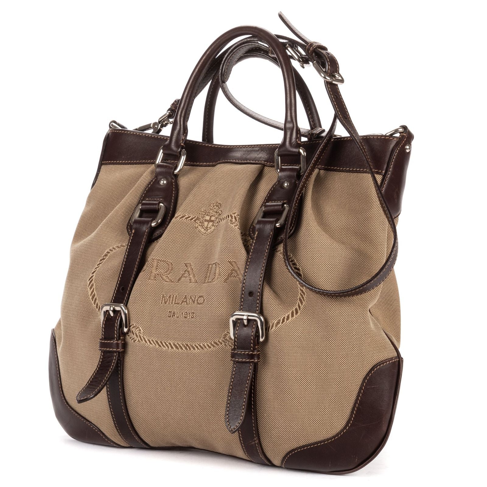 Prada Jacquard Two Straps Tote Brown Khaki Canvas — view 2