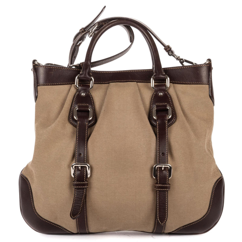 Prada Jacquard Two Straps Tote Brown Khaki Canvas — view 5