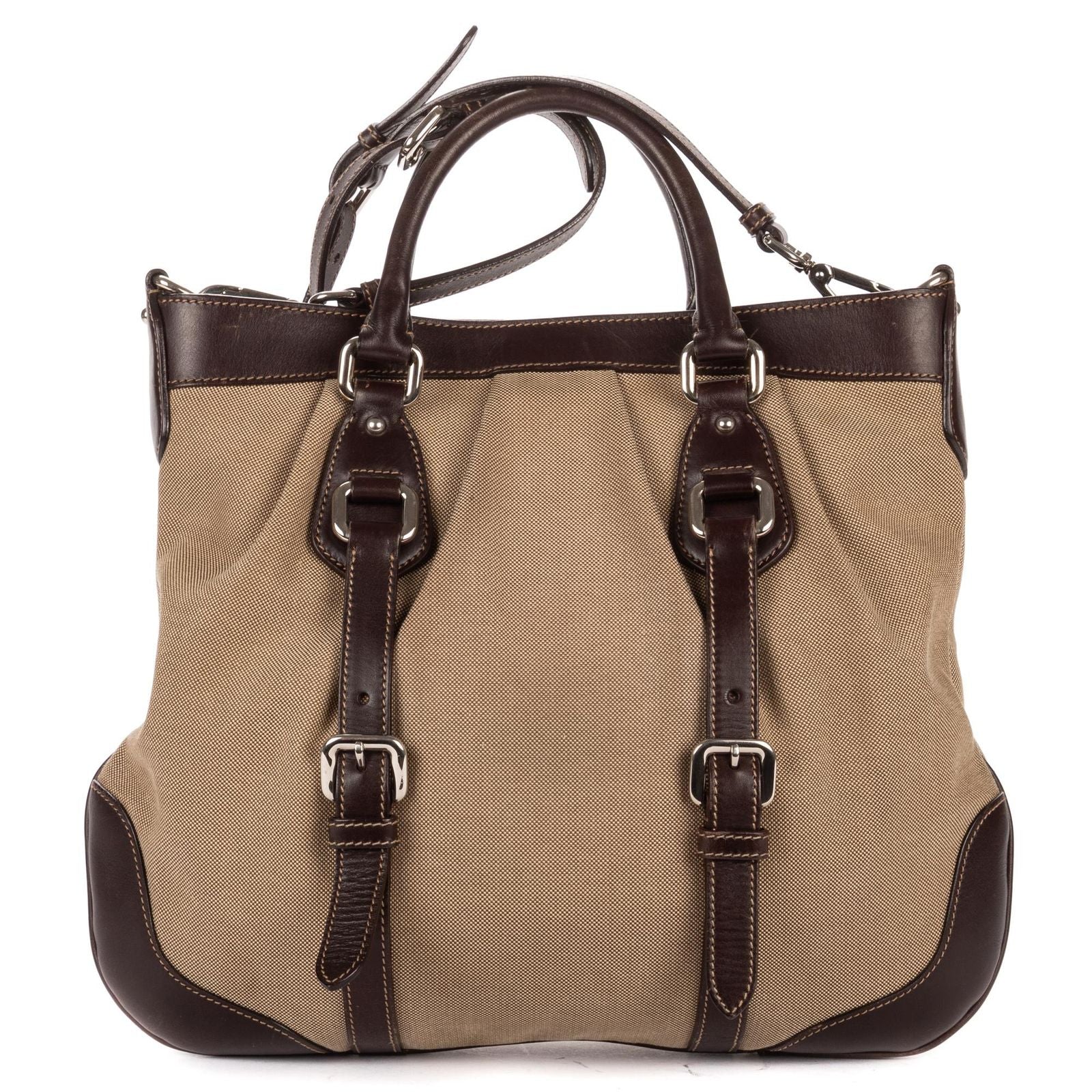 Prada Jacquard Two Straps Tote Brown Khaki Canvas — view 5