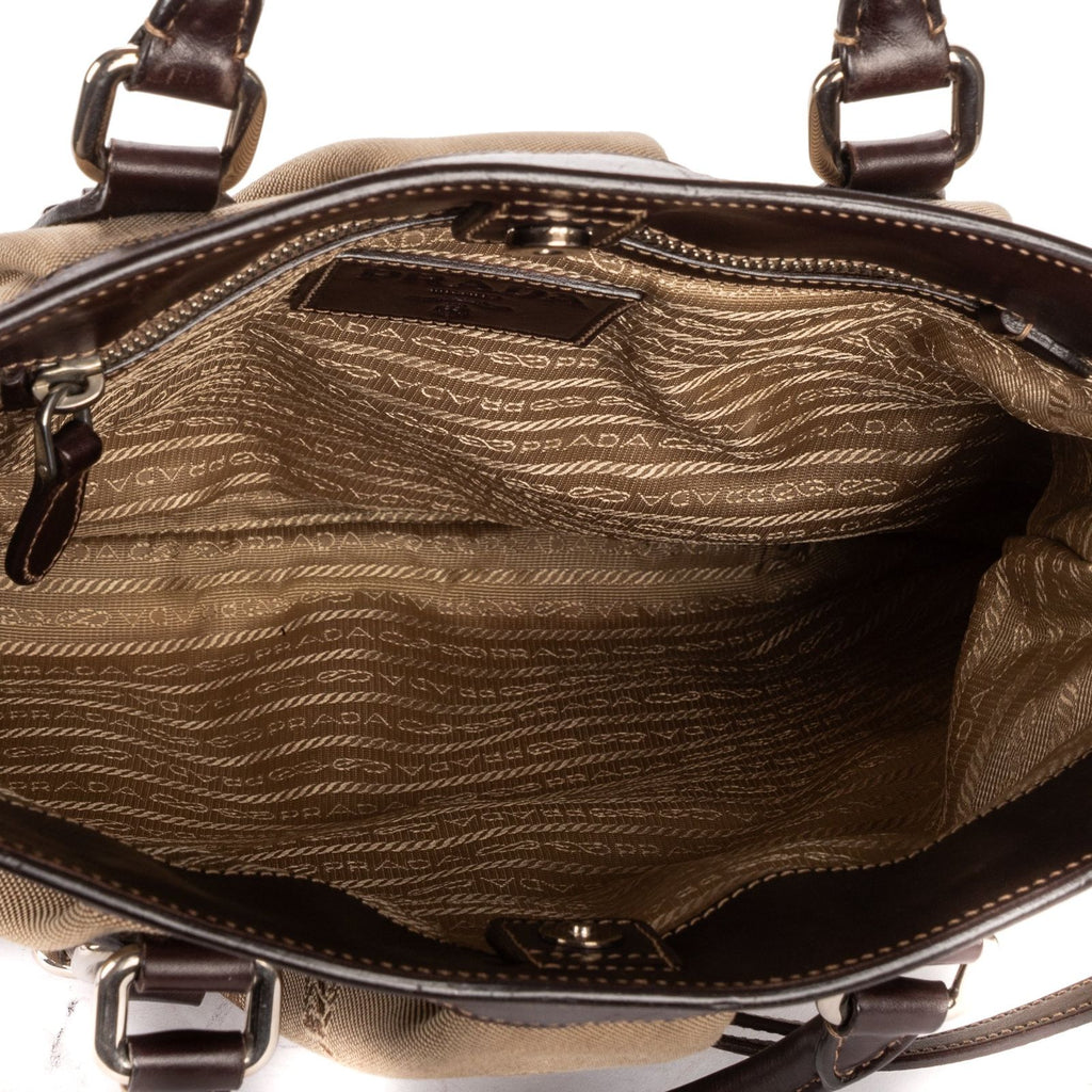 Prada Jacquard Two Straps Tote Brown Khaki Canvas — view 9
