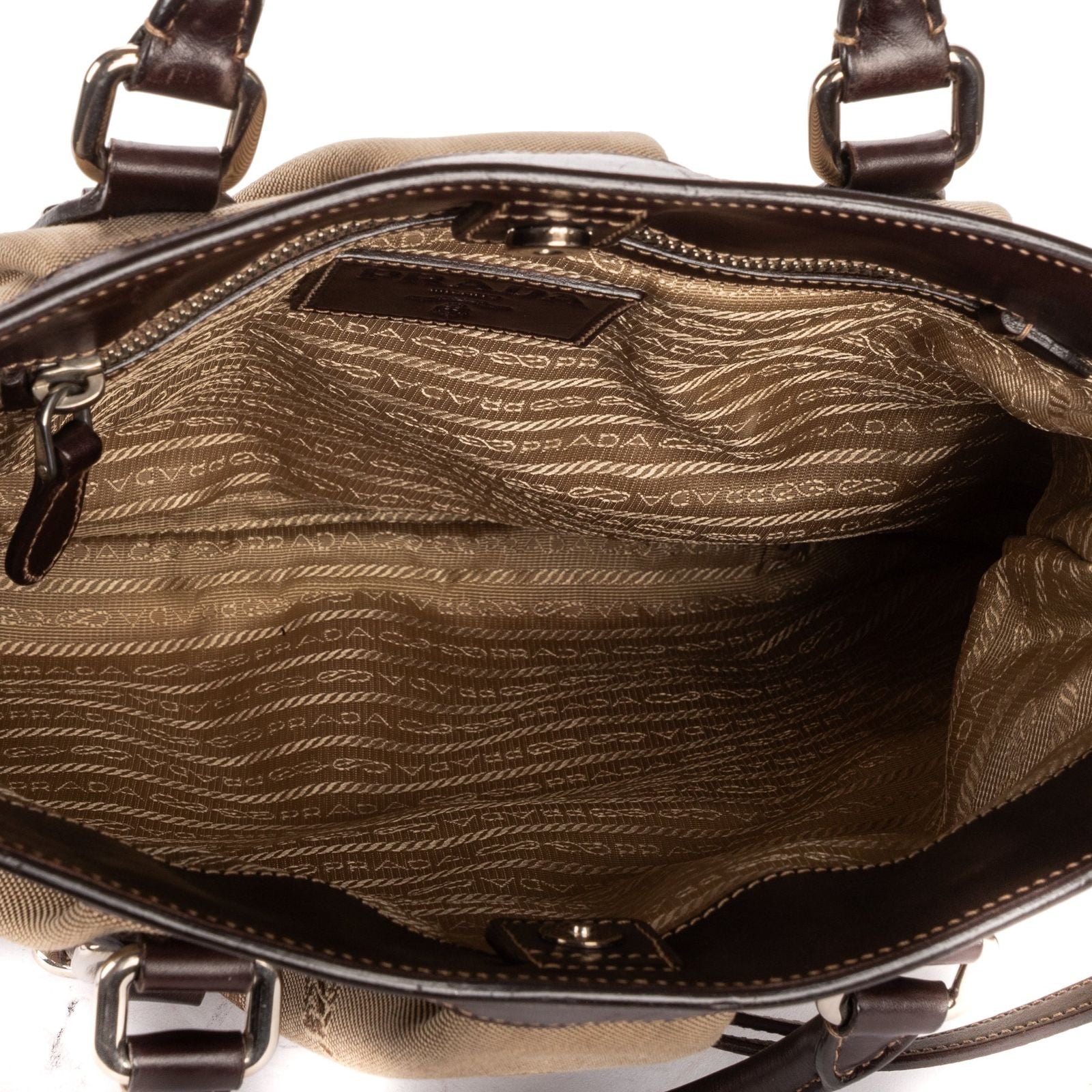 Prada Jacquard Two Straps Tote Brown Khaki Canvas — view 9