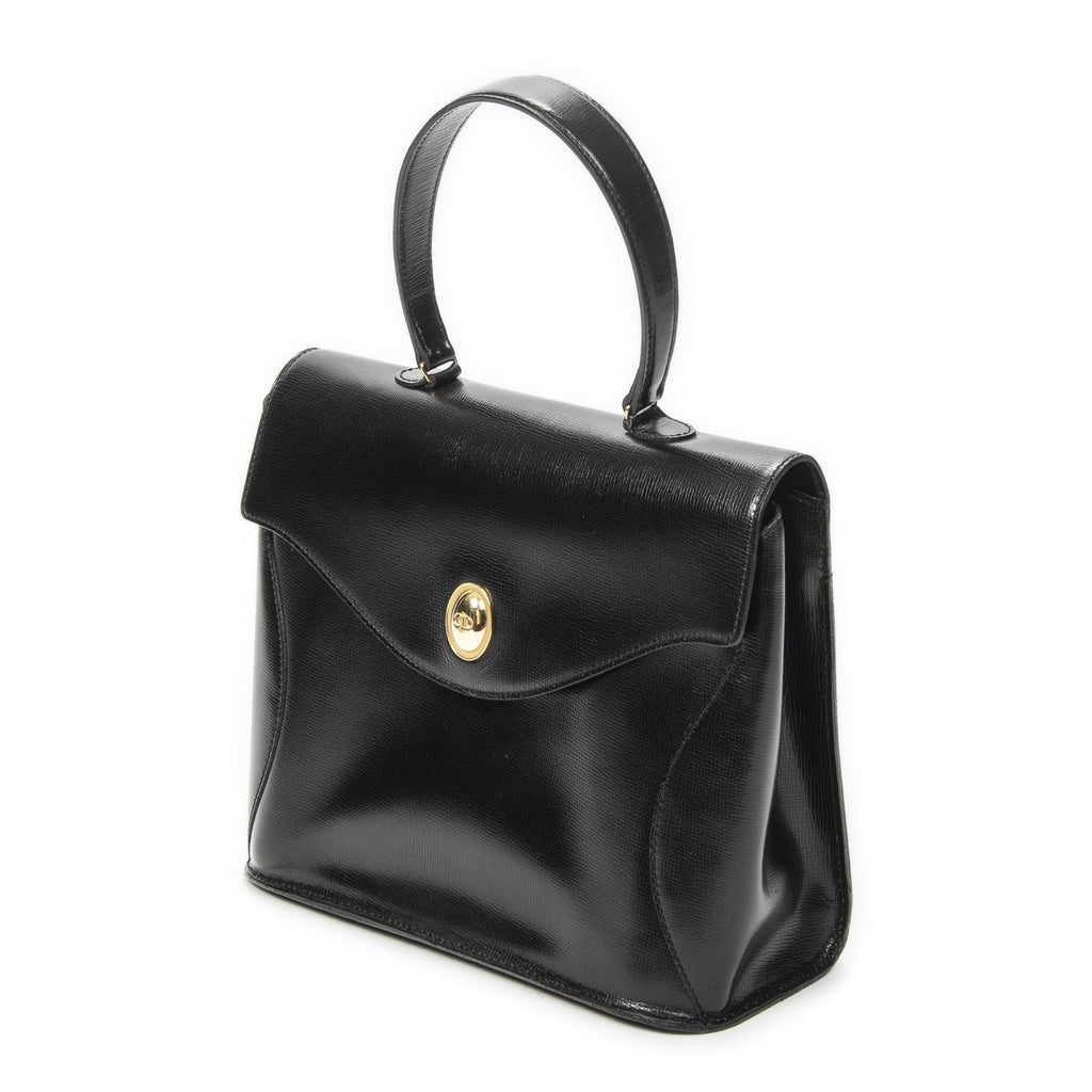 Dior Vintage Flap Top Handle Black Gray Calfskin Leather — view 2