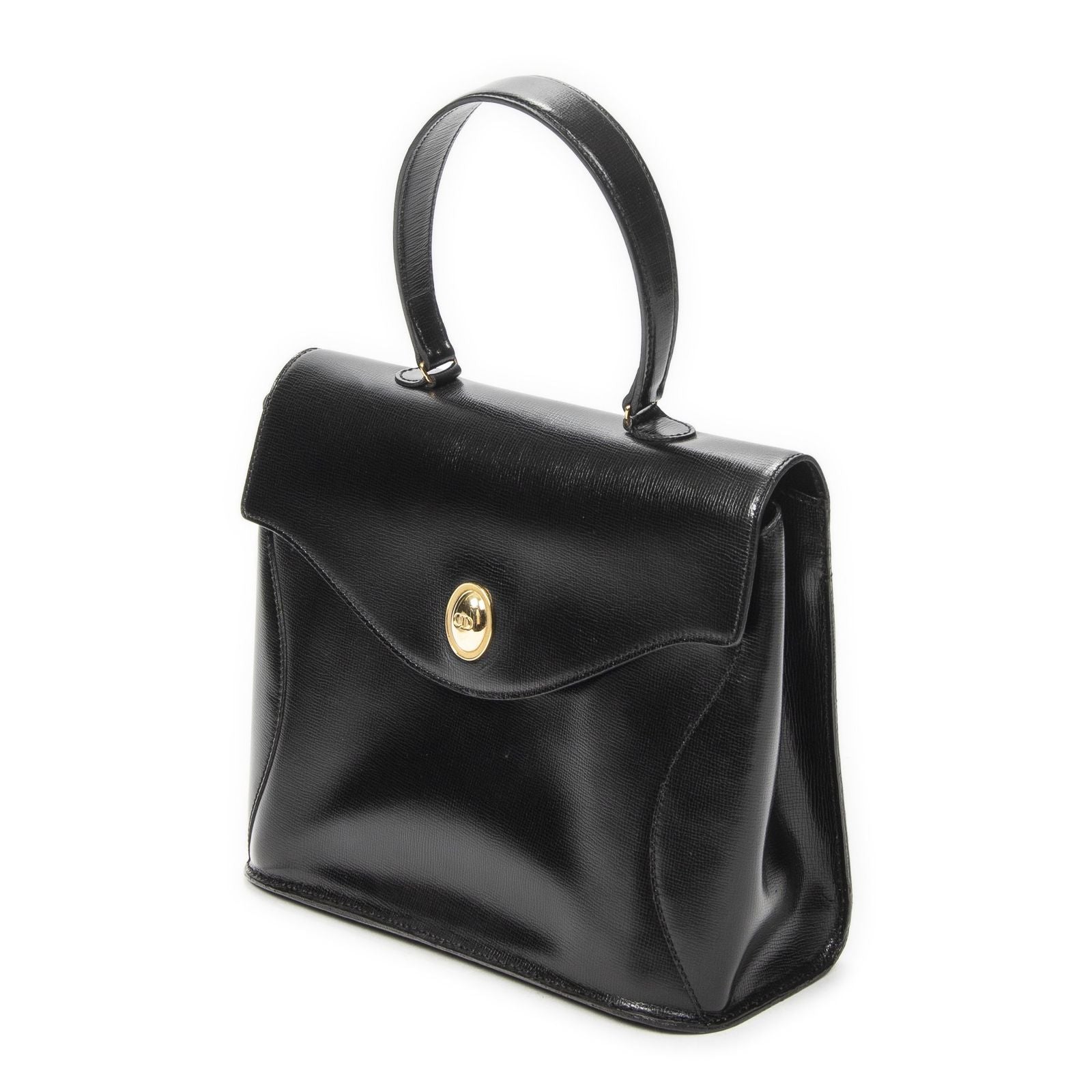 Dior Vintage Flap Top Handle Black Gray Calfskin Leather — view 2