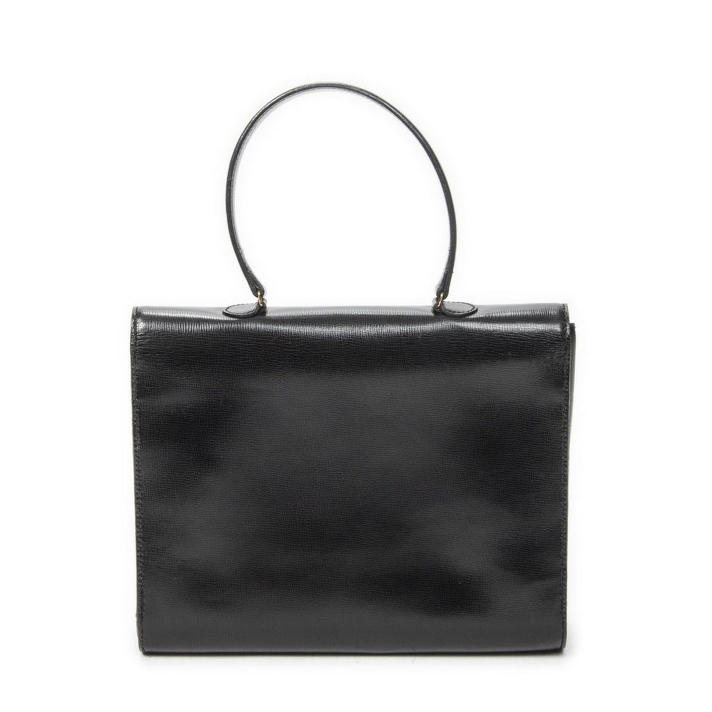 Dior Vintage Flap Top Handle Black Gray Calfskin Leather — view 5