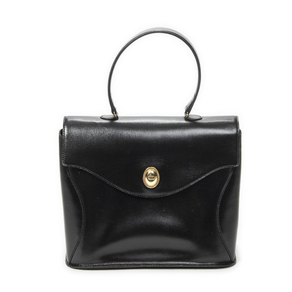 Dior Vintage Flap Top Handle Black Gray Calfskin Leather