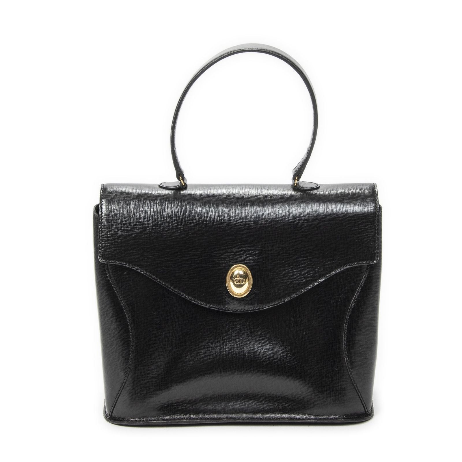 Dior Vintage Flap Top Handle Black Gray Calfskin Leather