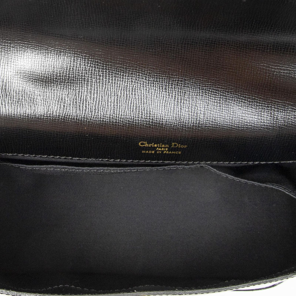Dior Vintage Flap Top Handle Black Gray Calfskin Leather — view 9