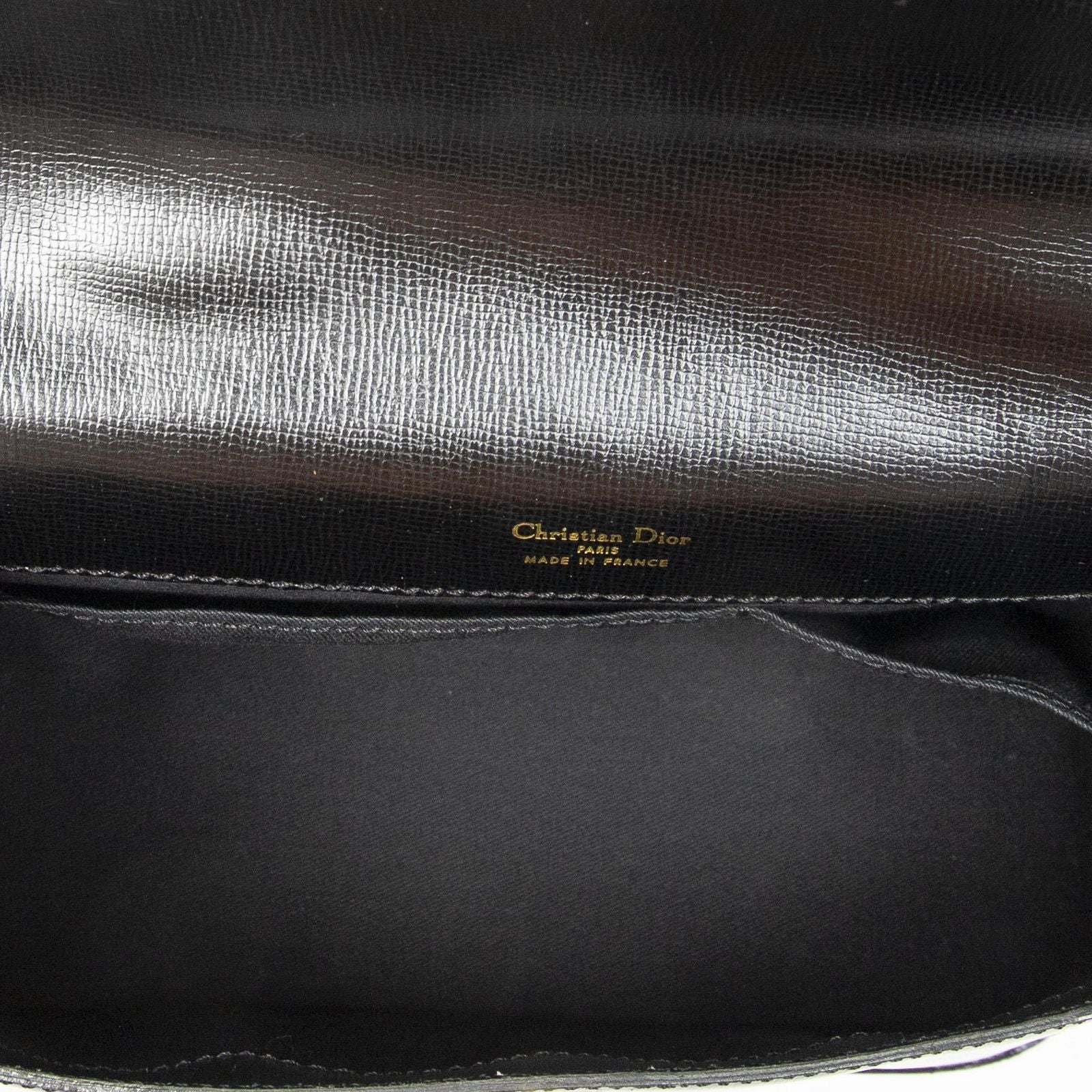 Dior Vintage Flap Top Handle Black Gray Calfskin Leather — view 9