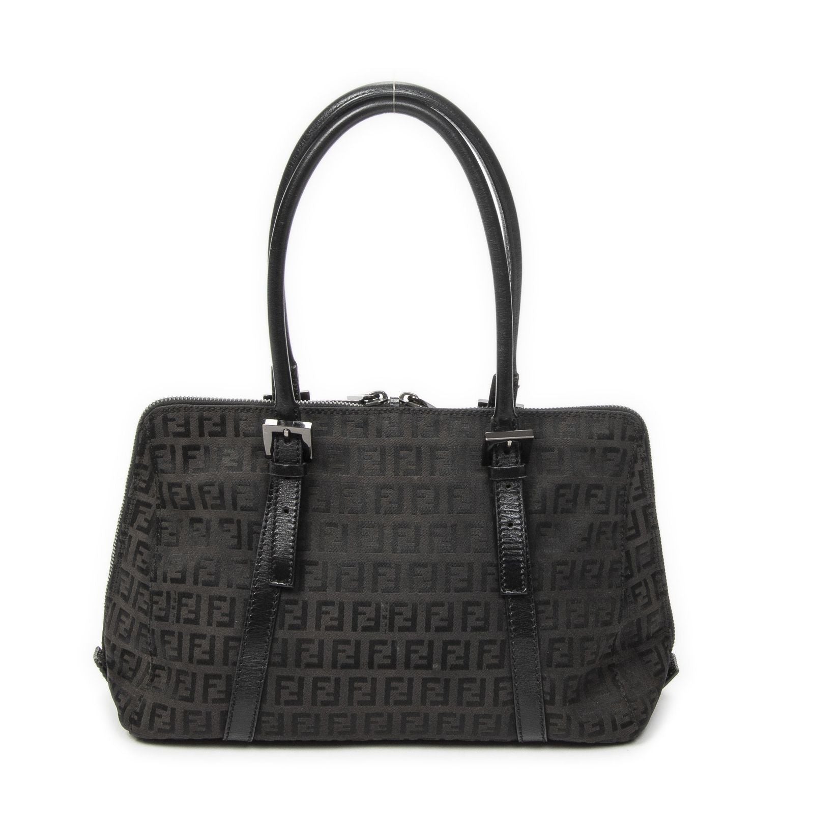Fendi Small Double Zip Bowler Black Zucchino Canvas Messenger — view 5
