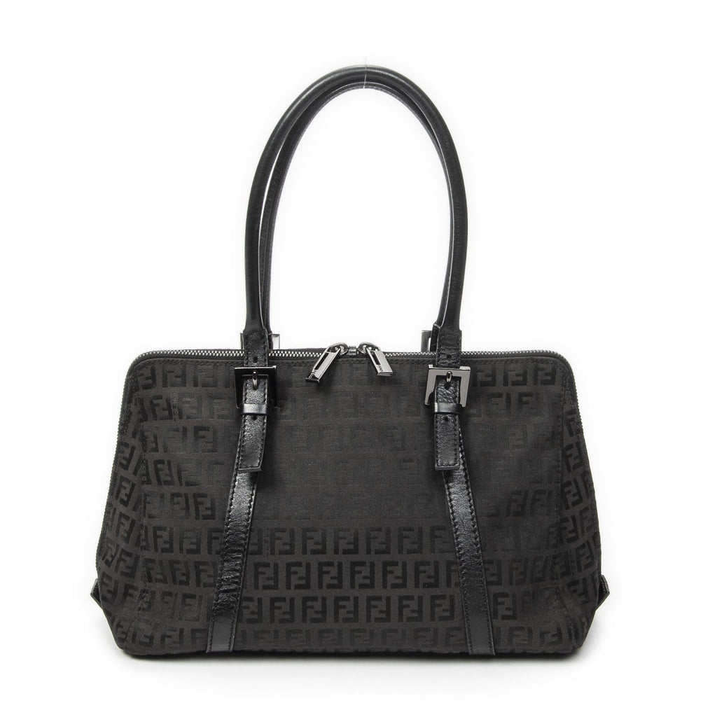 Fendi Small Double Zip Bowler Black Zucchino Canvas Messenger