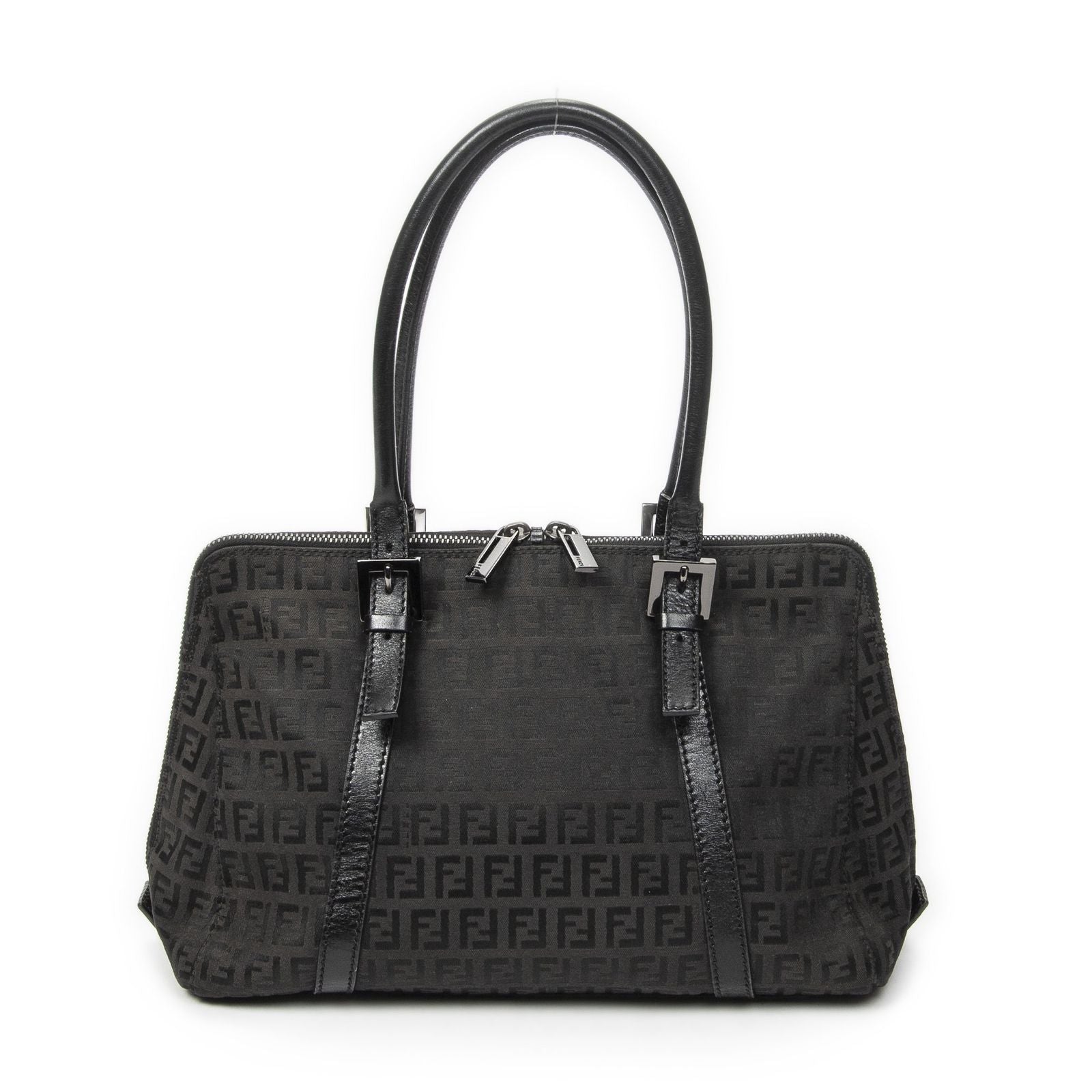 Fendi Small Double Zip Bowler Black Zucchino Canvas Messenger