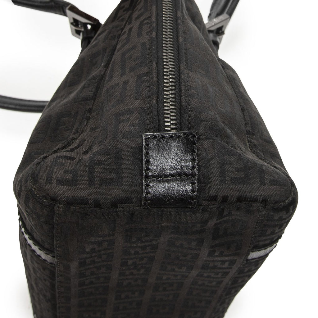 Fendi Small Double Zip Bowler Black Zucchino Canvas Messenger — view 7
