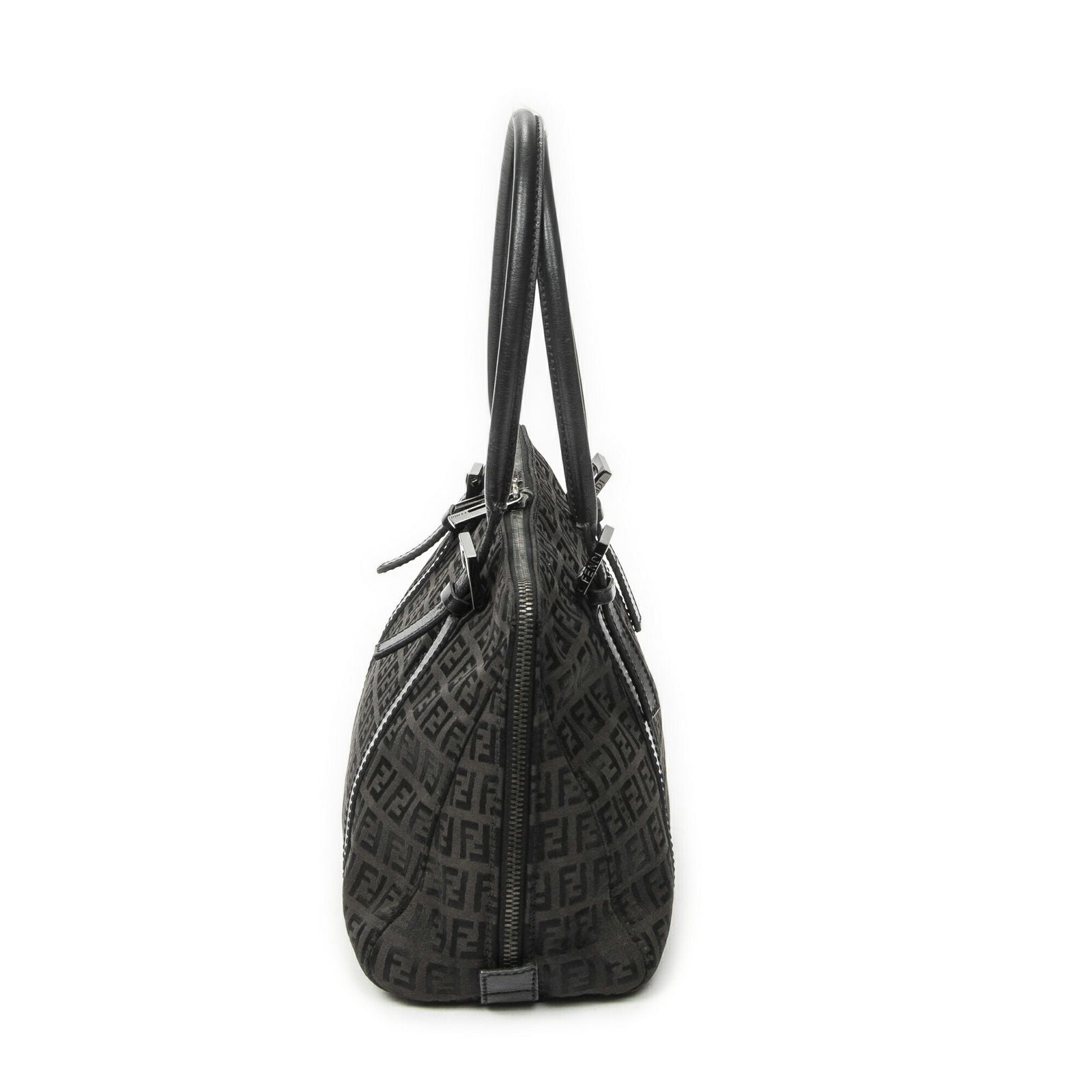 Fendi Small Double Zip Bowler Black Zucchino Canvas Messenger — view 3