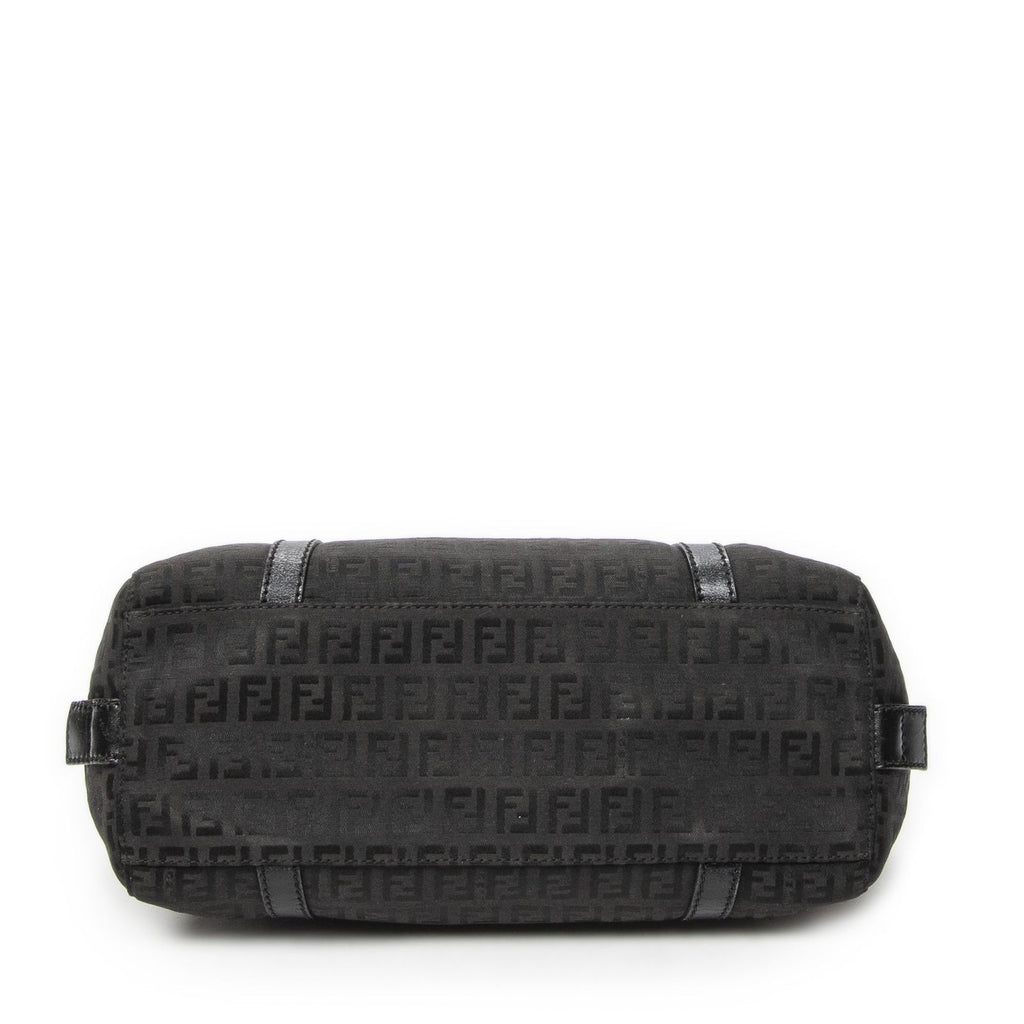 Fendi Small Double Zip Bowler Black Zucchino Canvas Messenger — view 6