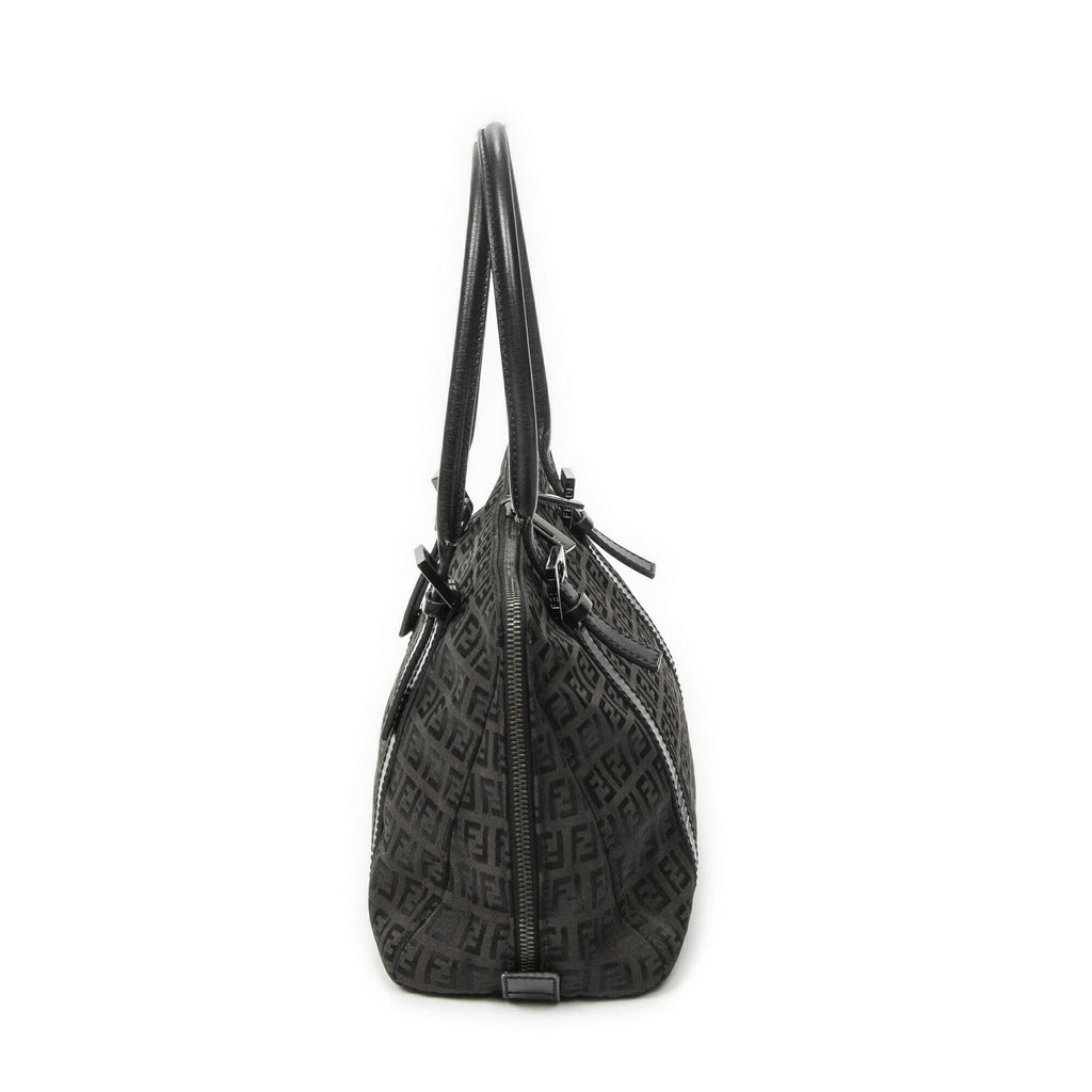 Fendi Small Double Zip Bowler Black Zucchino Canvas Messenger — view 4