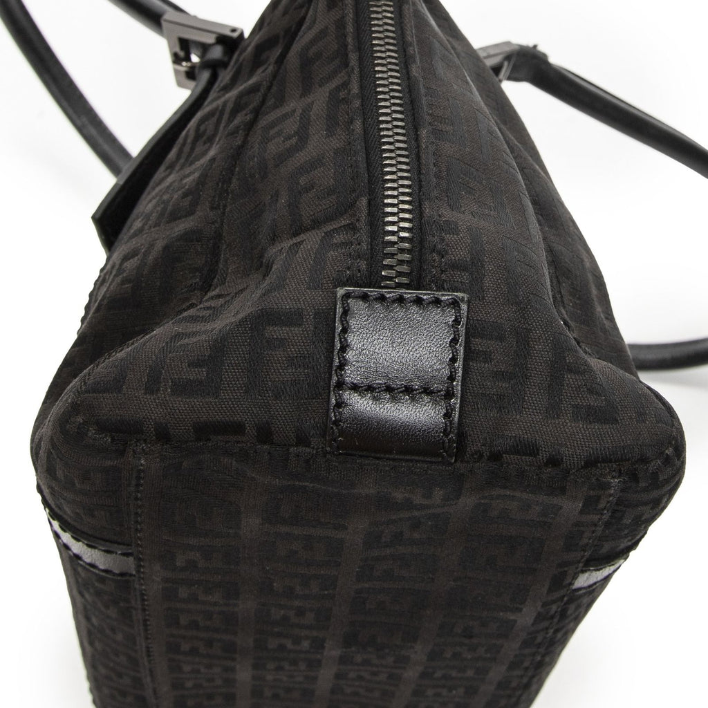Fendi Small Double Zip Bowler Black Zucchino Canvas Messenger — view 8
