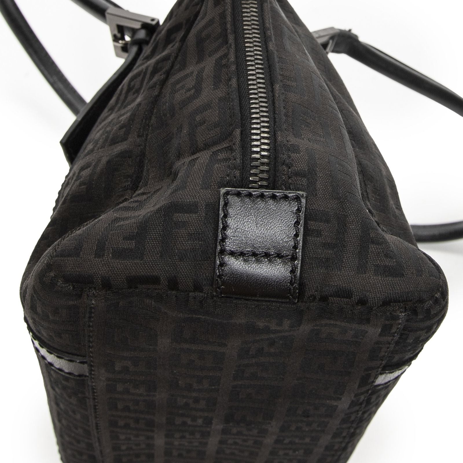 Fendi Small Double Zip Bowler Black Zucchino Canvas Messenger — view 8