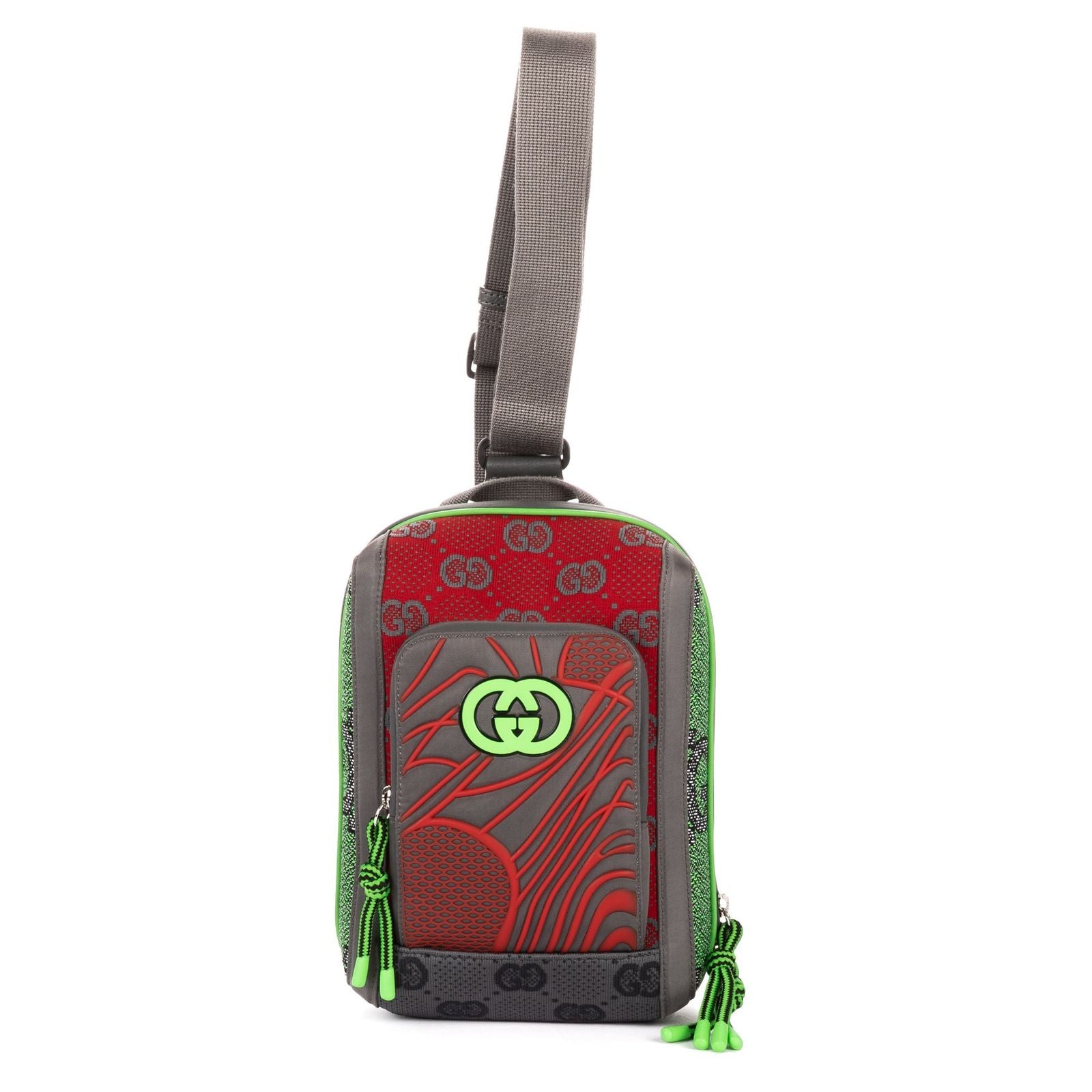 Gucci Two Way Jersey GG Backpack Green Red Gray Nylon