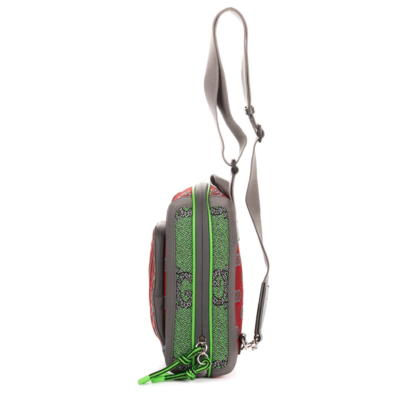 Gucci Two Way Jersey GG Backpack Green Red Gray Nylon — view 3