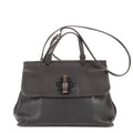 Gucci Midi Amfloral Bamboo Top Handle Black Gray Calfskin Leather