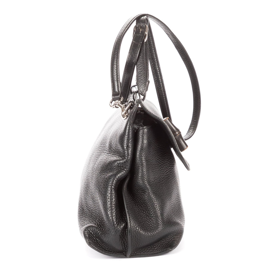 Gucci Midi Amfloral Bamboo Top Handle Black Gray Calfskin Leather — view 4