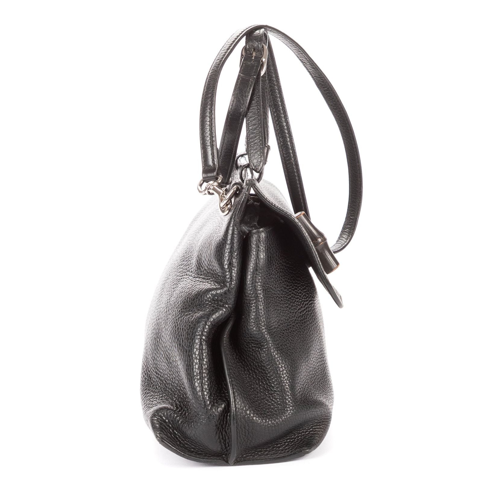 Gucci Midi Amfloral Bamboo Top Handle Black Gray Calfskin Leather — view 4