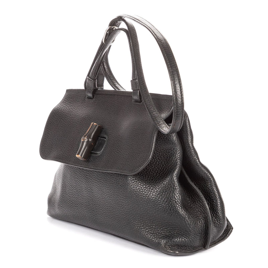Gucci Midi Amfloral Bamboo Top Handle Black Gray Calfskin Leather — view 2