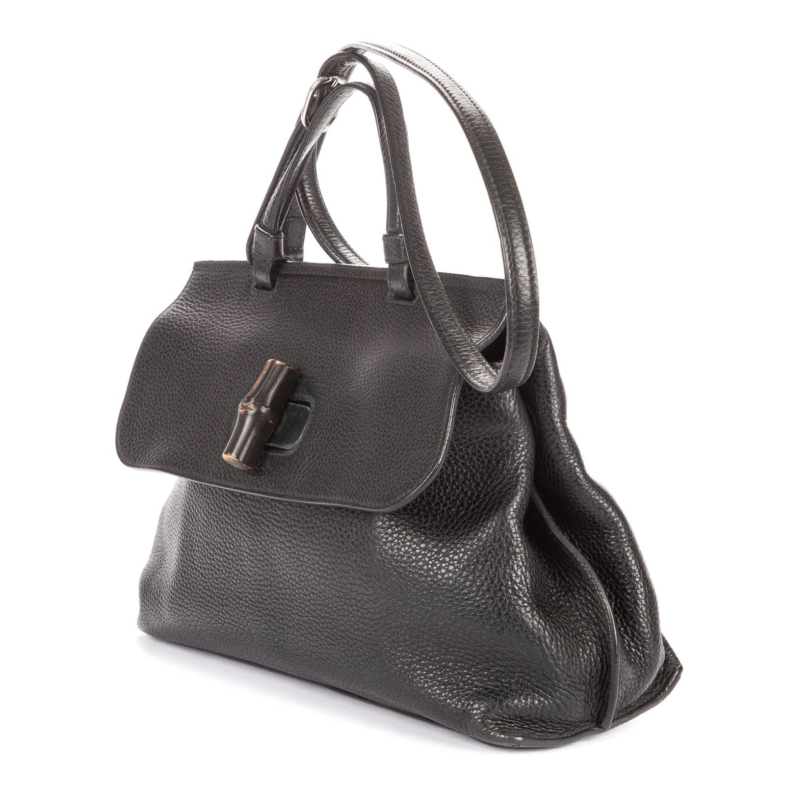 Gucci Midi Amfloral Bamboo Top Handle Black Gray Calfskin Leather — view 2