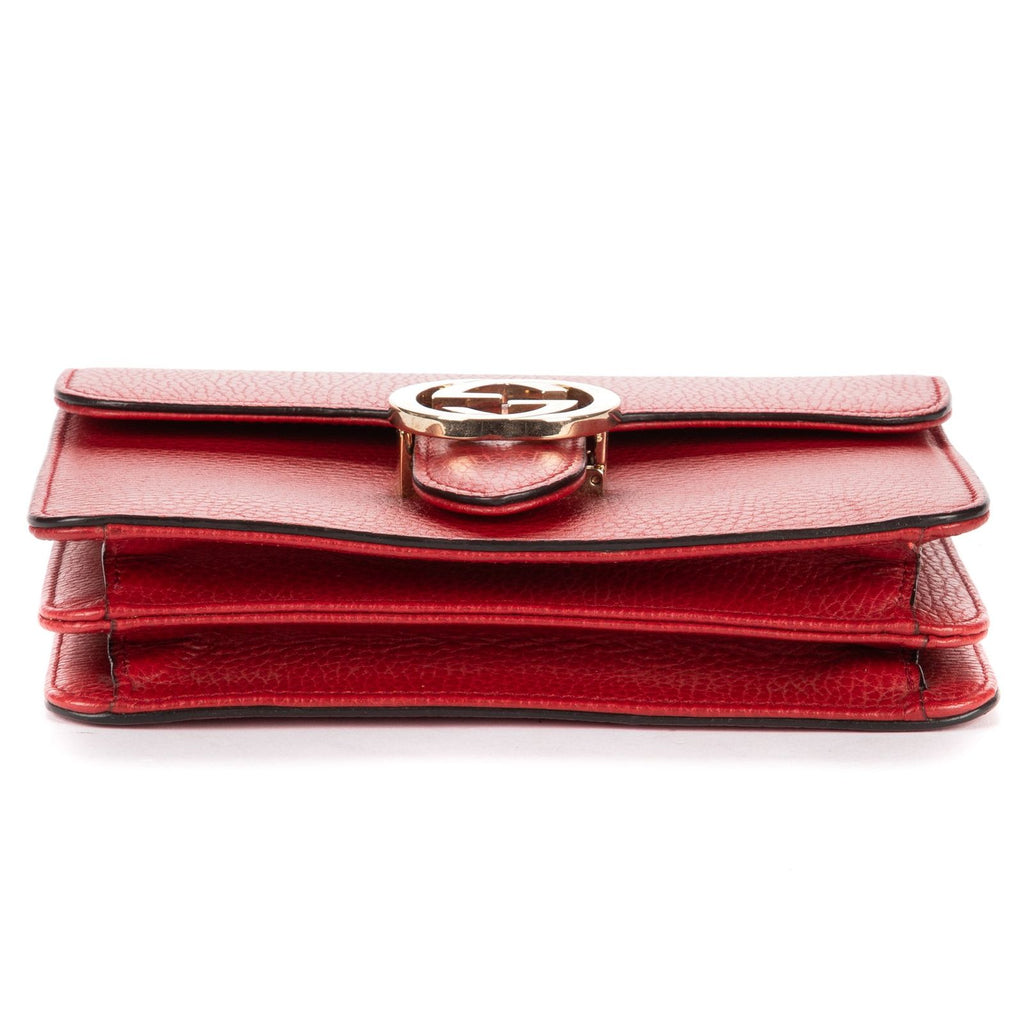Gucci Small Interlocking GG Chain Crossbody Red Gray Calfskin Leather — view 6