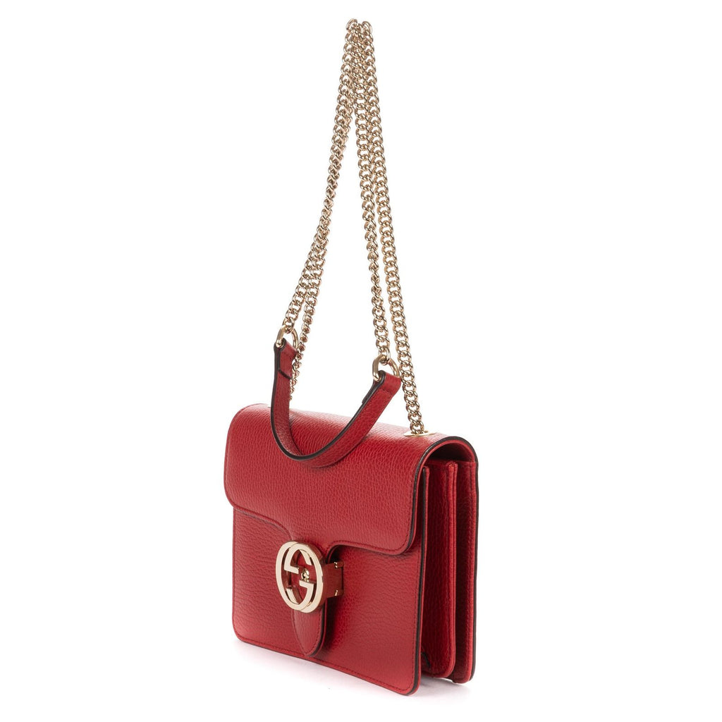 Gucci Small Interlocking GG Chain Crossbody Red Gray Calfskin Leather — view 2