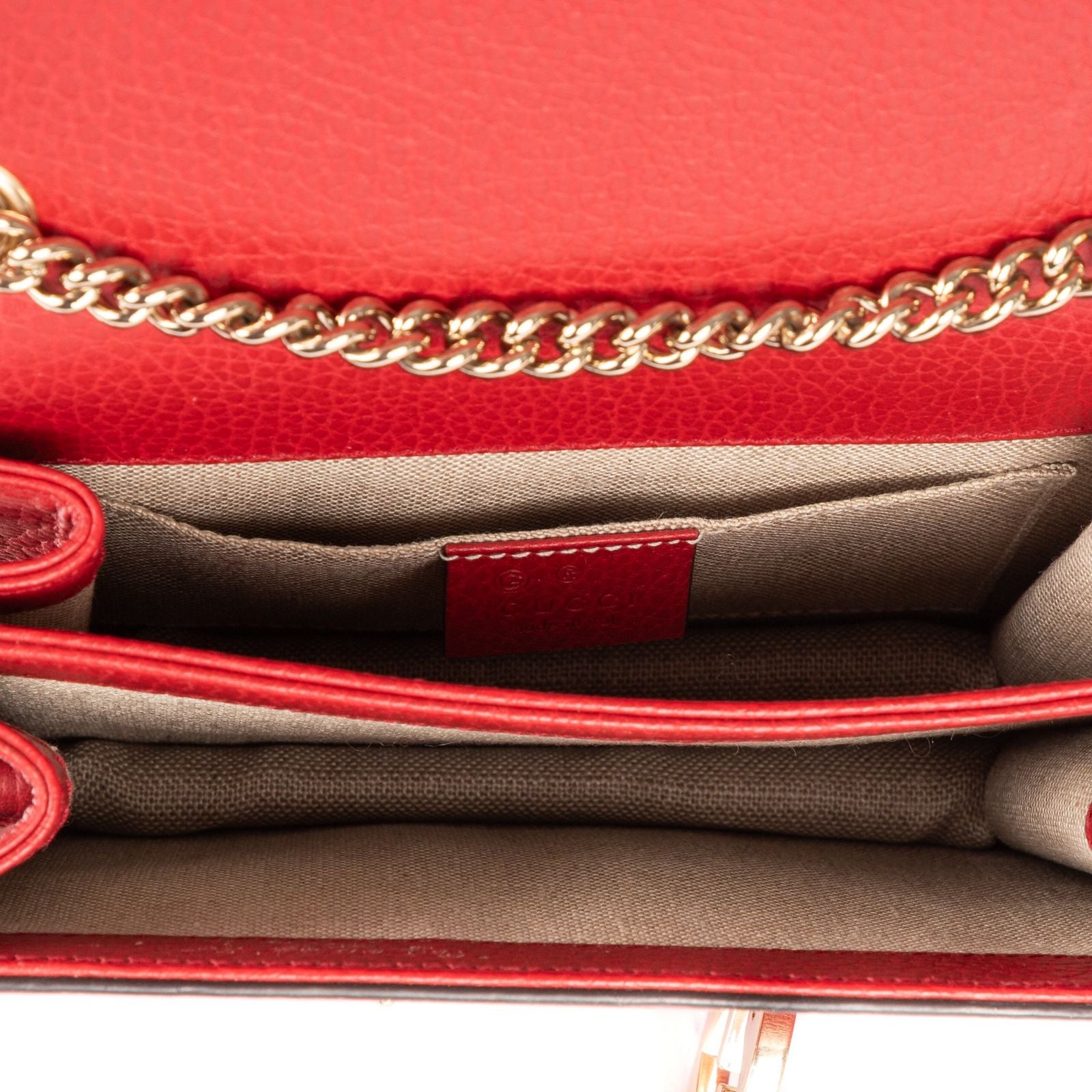 Gucci Small Interlocking GG Chain Crossbody Red Gray Calfskin Leather — view 9