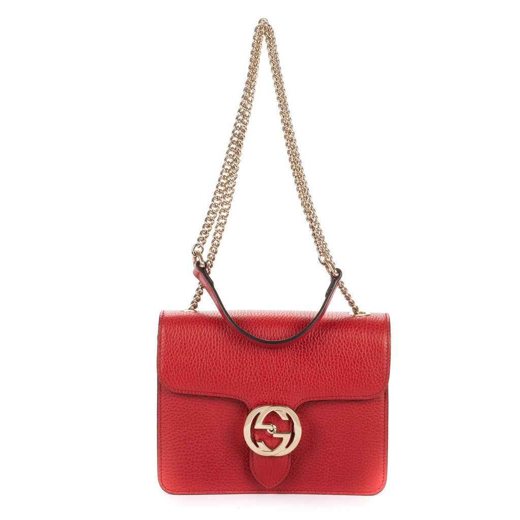 Gucci Small Interlocking GG Chain Crossbody Red Gray Calfskin Leather
