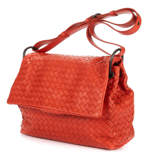 Bottega Veneta Flap Messenger Orange Intrecciato Leather — view 2