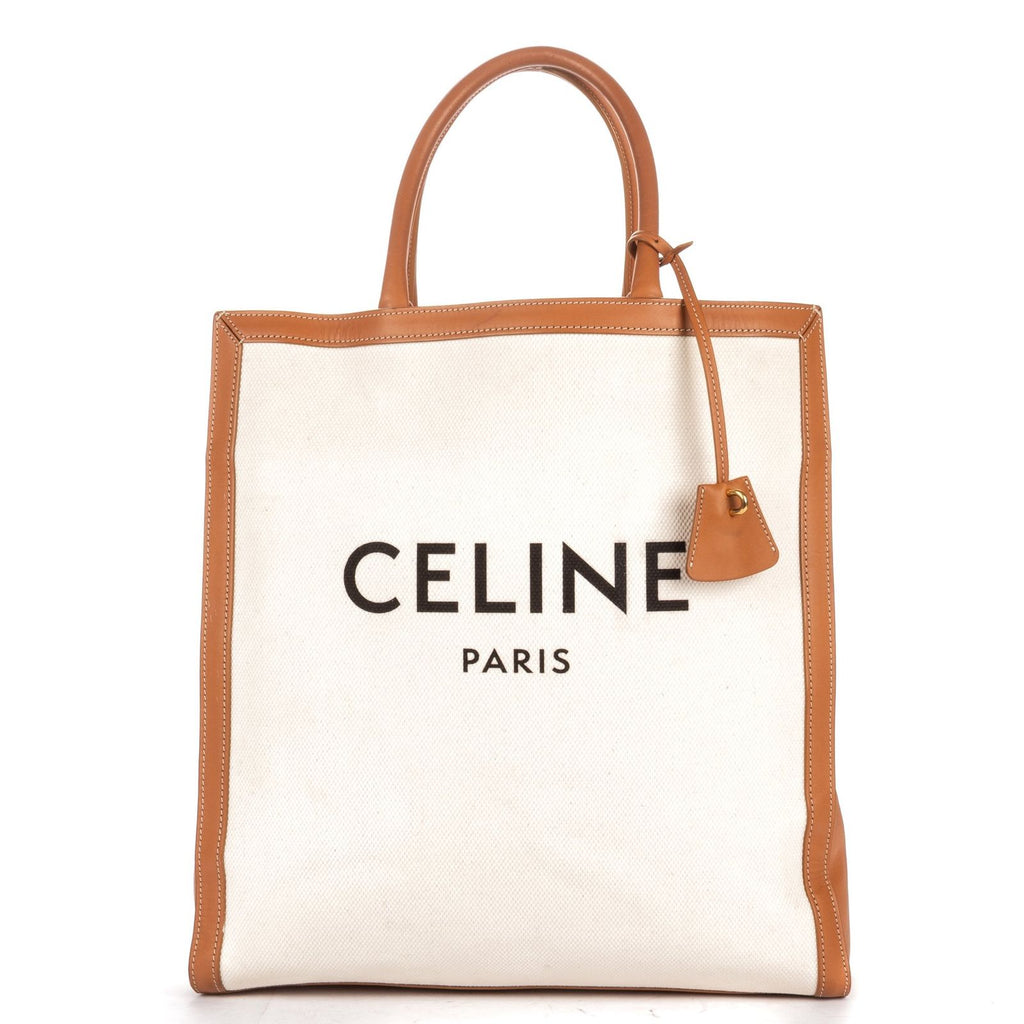 Celine Vertical Tote Ivory Brown Floral Canvas
