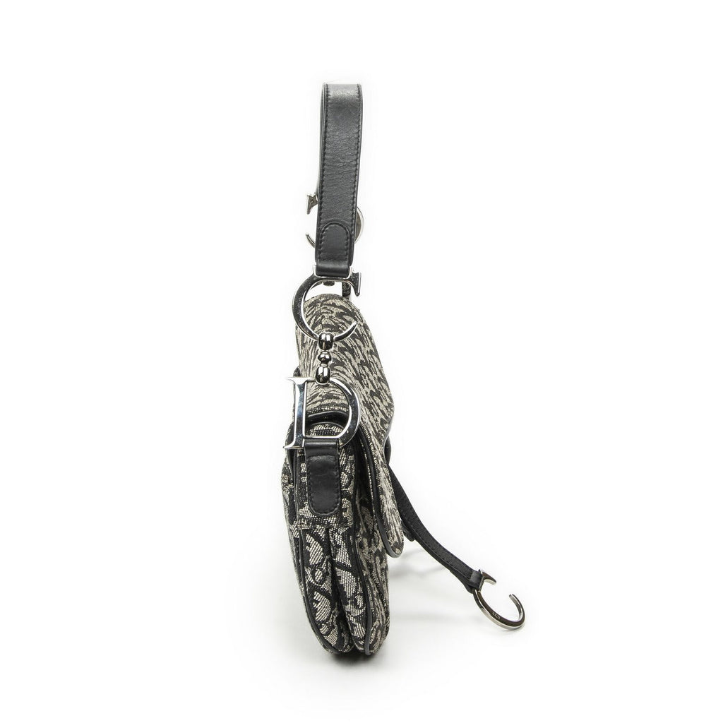 Dior Double Saddle Bag Black Beige Trotter Pattern Canvas — view 4