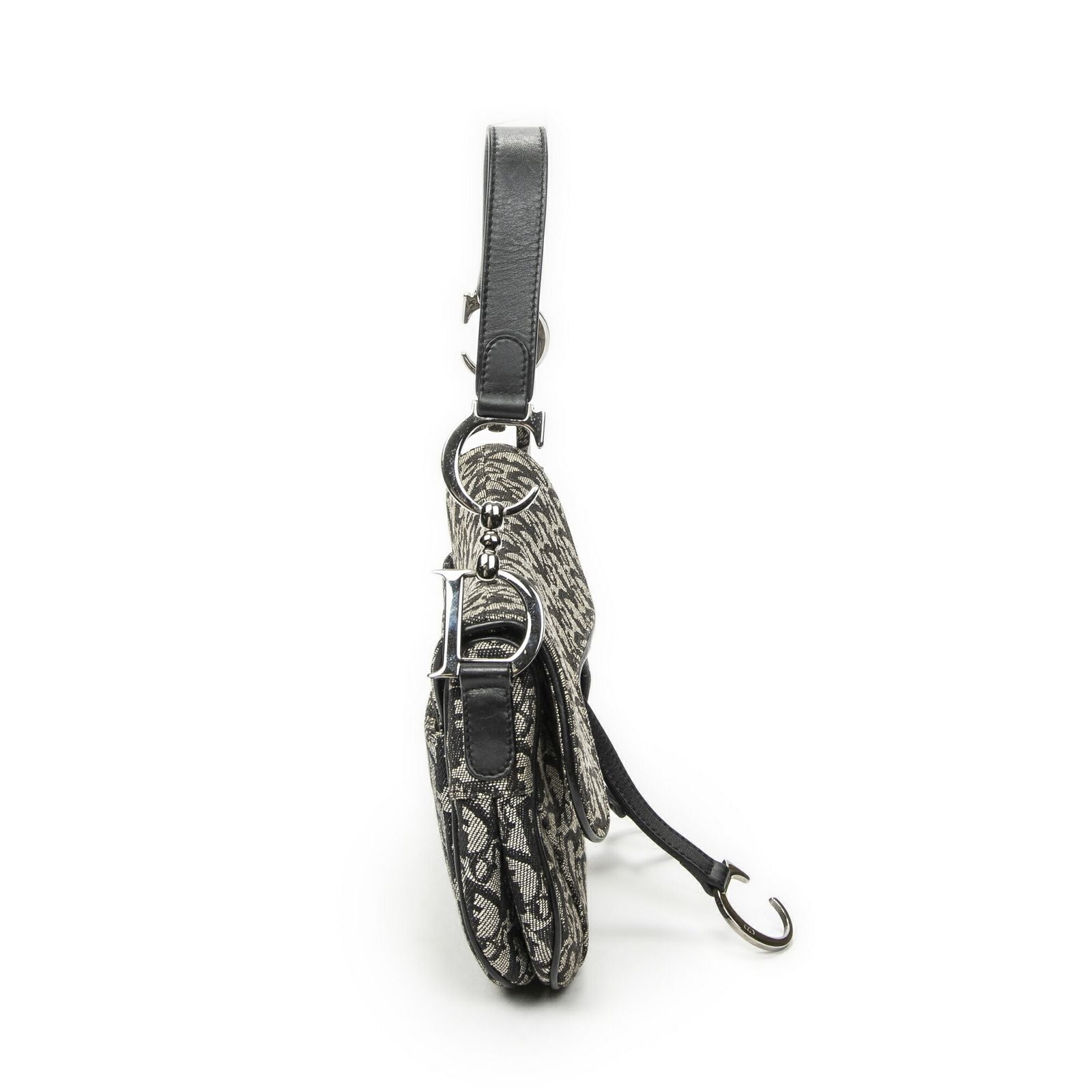 Dior Double Saddle Bag Black Beige Trotter Pattern Canvas — view 4
