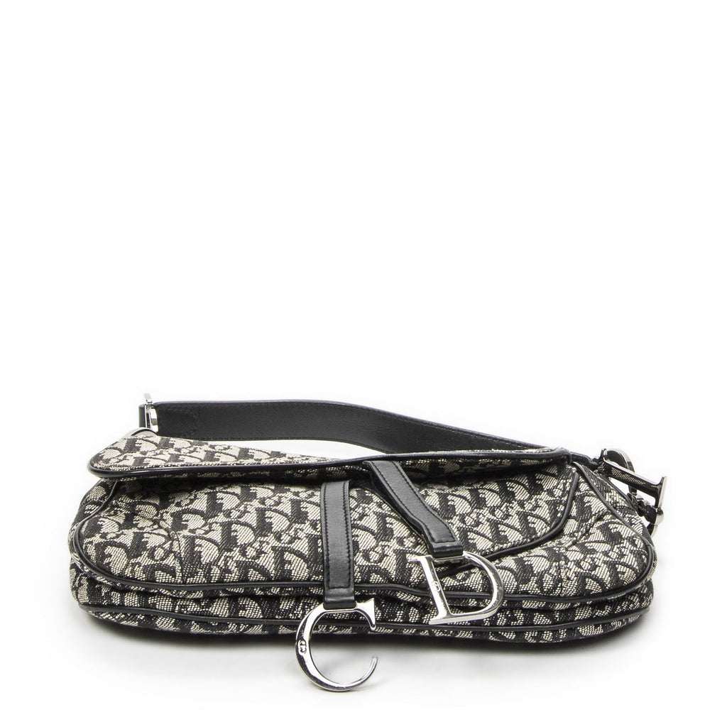 Dior Double Saddle Bag Black Beige Trotter Pattern Canvas — view 6