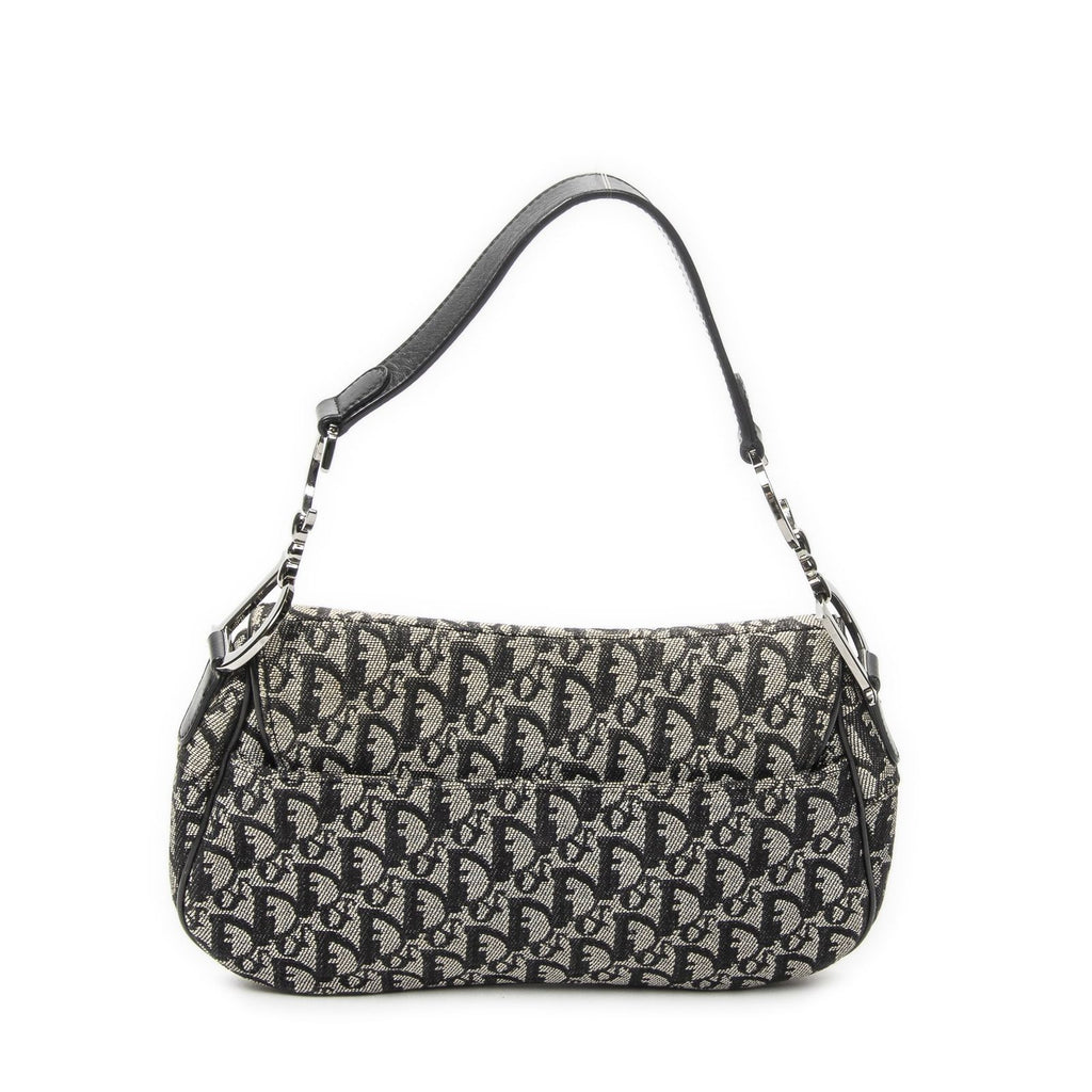 Dior Double Saddle Bag Black Beige Trotter Pattern Canvas — view 5