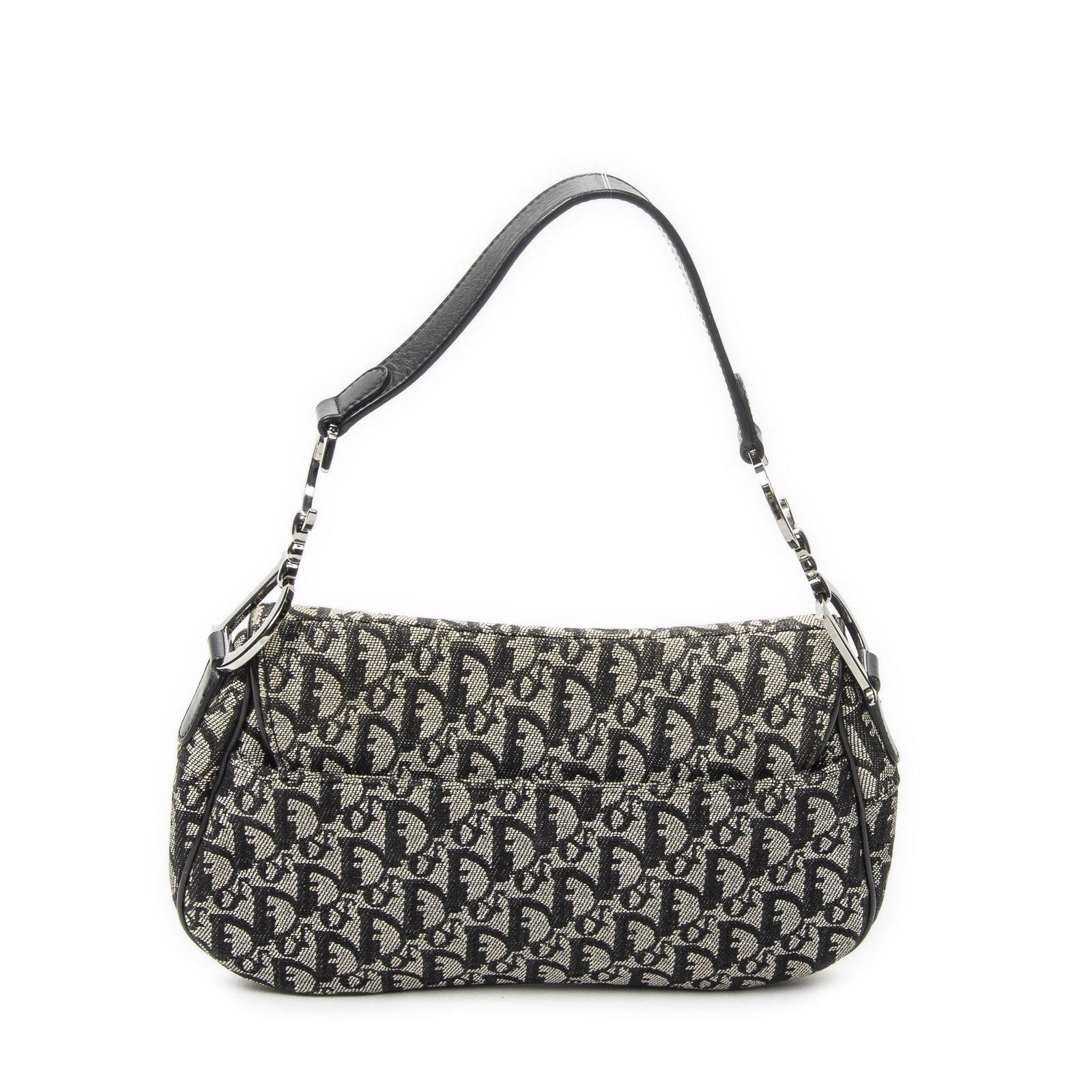 Dior Double Saddle Bag Black Beige Trotter Pattern Canvas — view 5