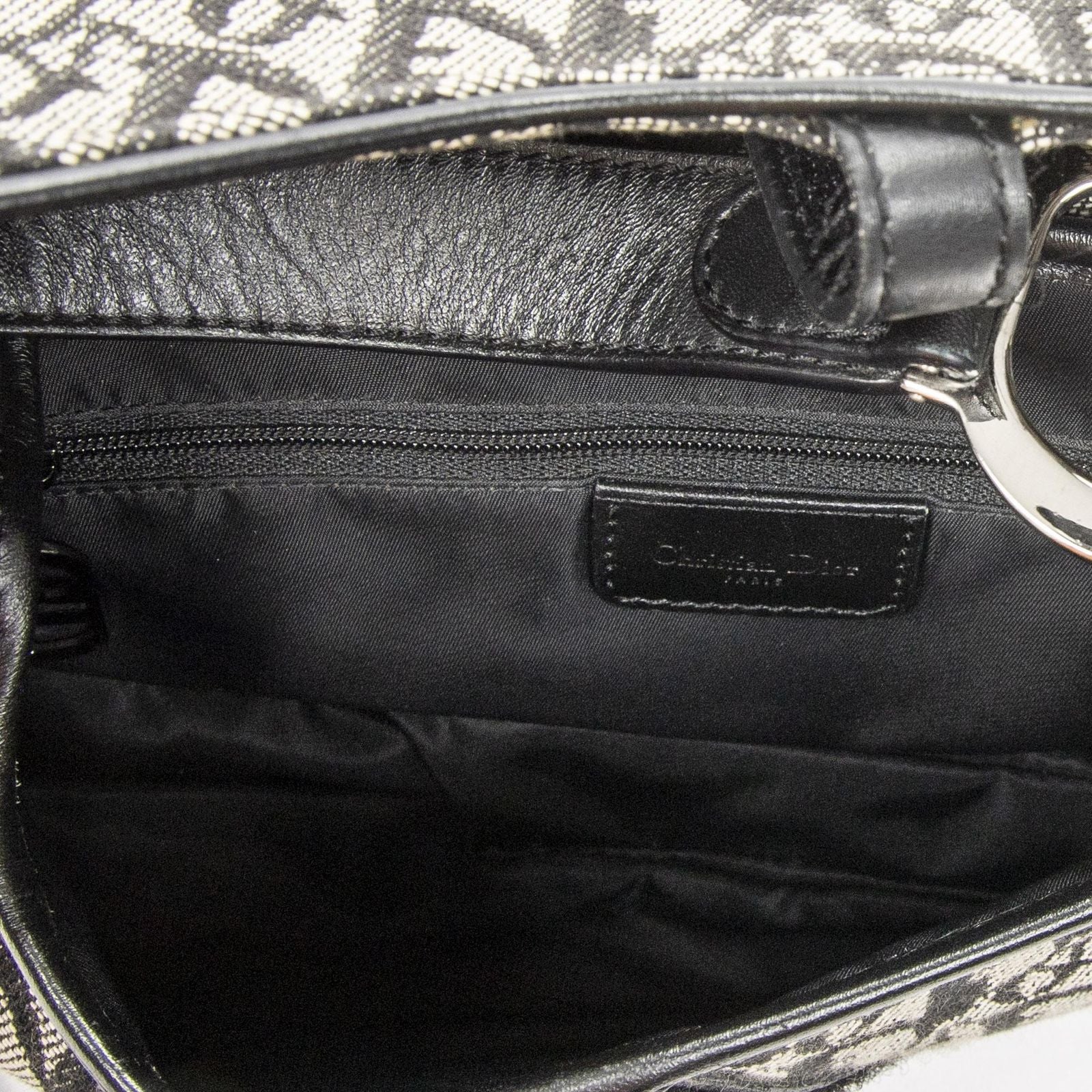 Dior Double Saddle Bag Black Beige Trotter Pattern Canvas — view 9