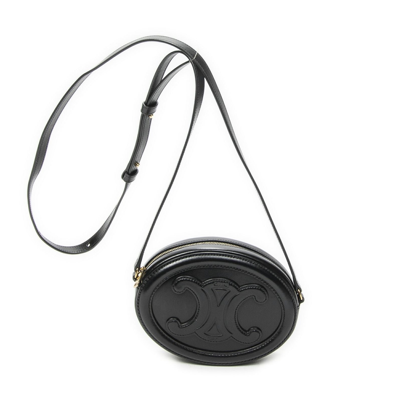 Celine Triomphe Oval Crossbody Black Calfskin Leather