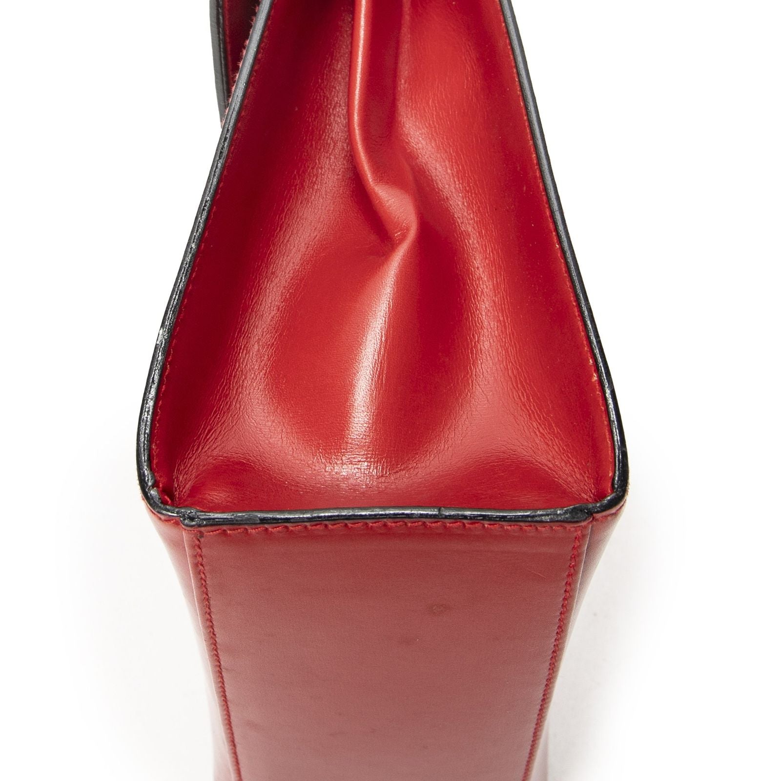 Celine Vintage Flap Top Handle Red Smooth Calfskin — view 8