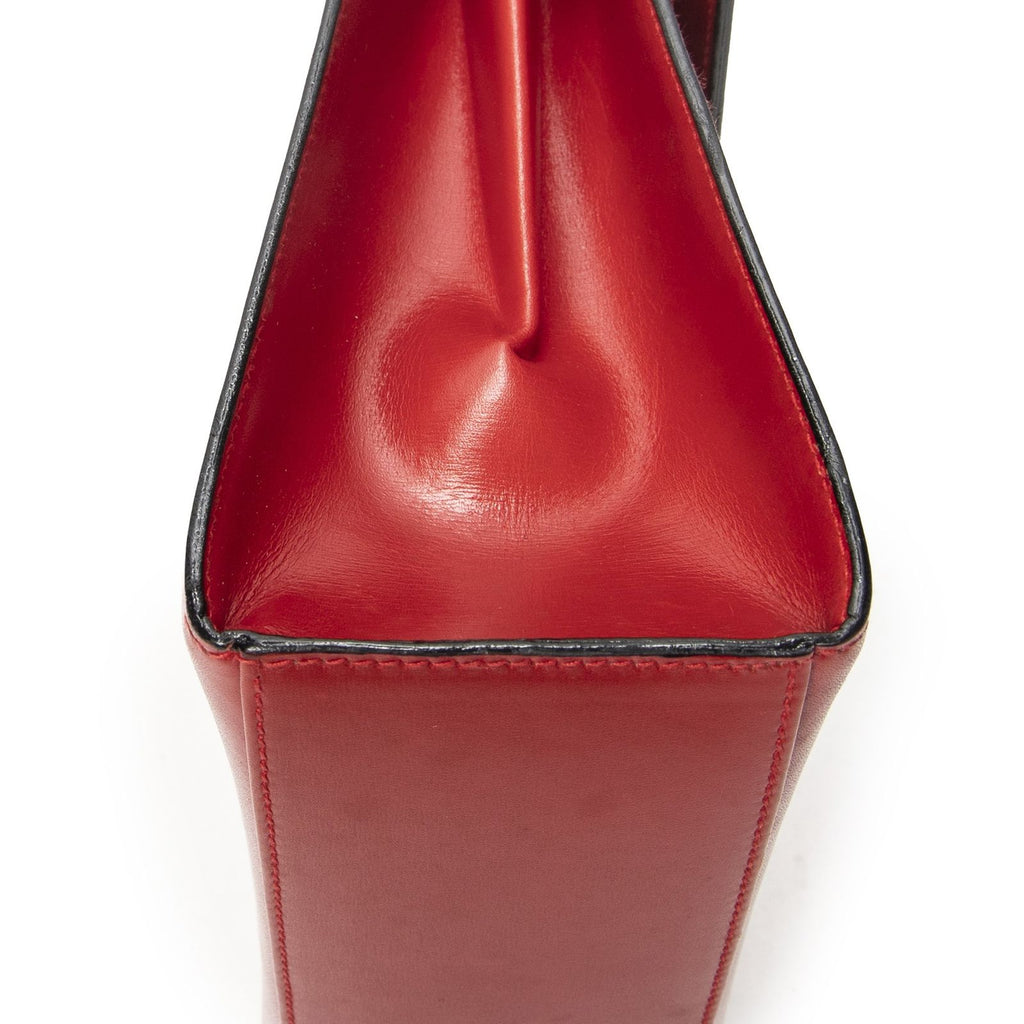 Celine Vintage Flap Top Handle Red Smooth Calfskin — view 7