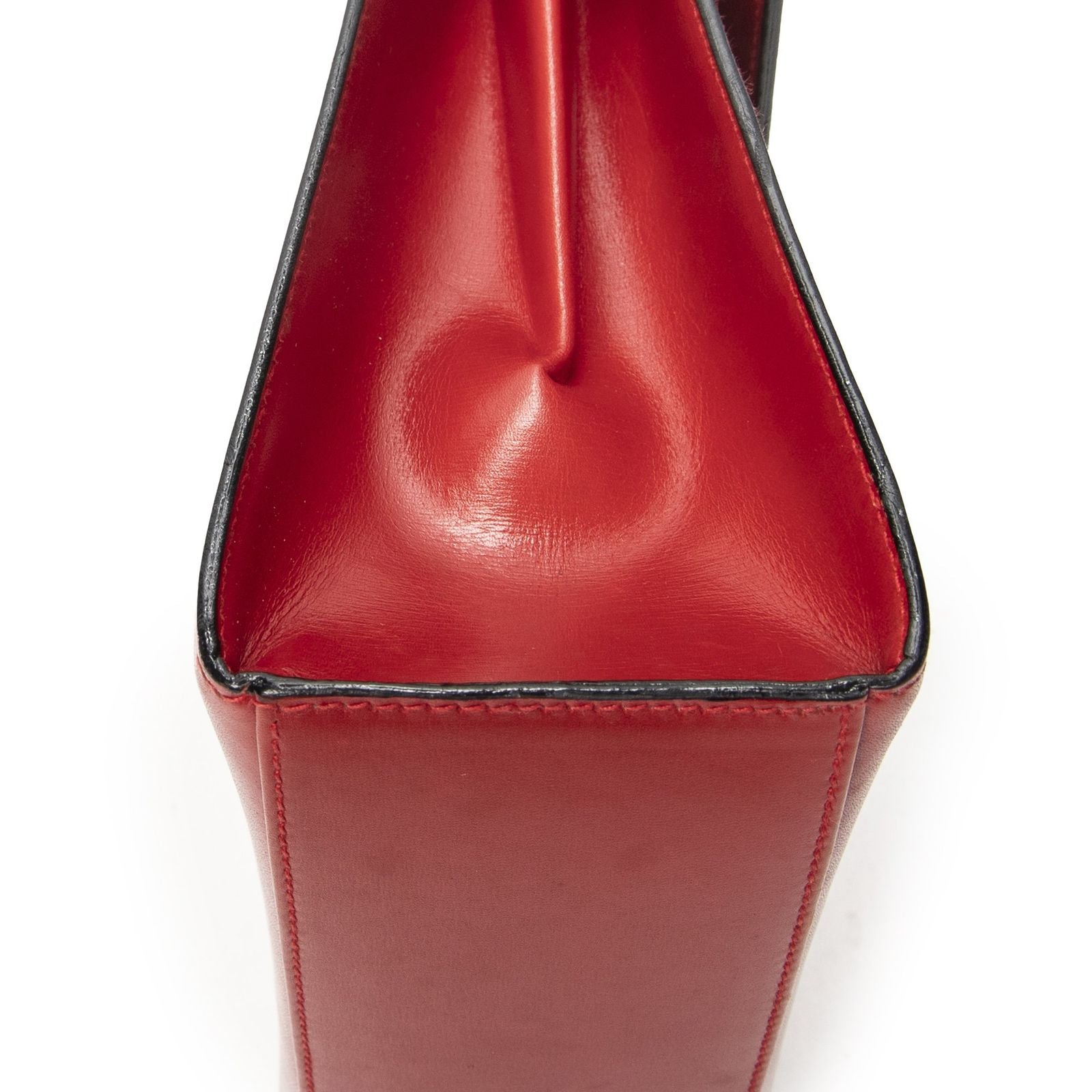 Celine Vintage Flap Top Handle Red Smooth Calfskin — view 7