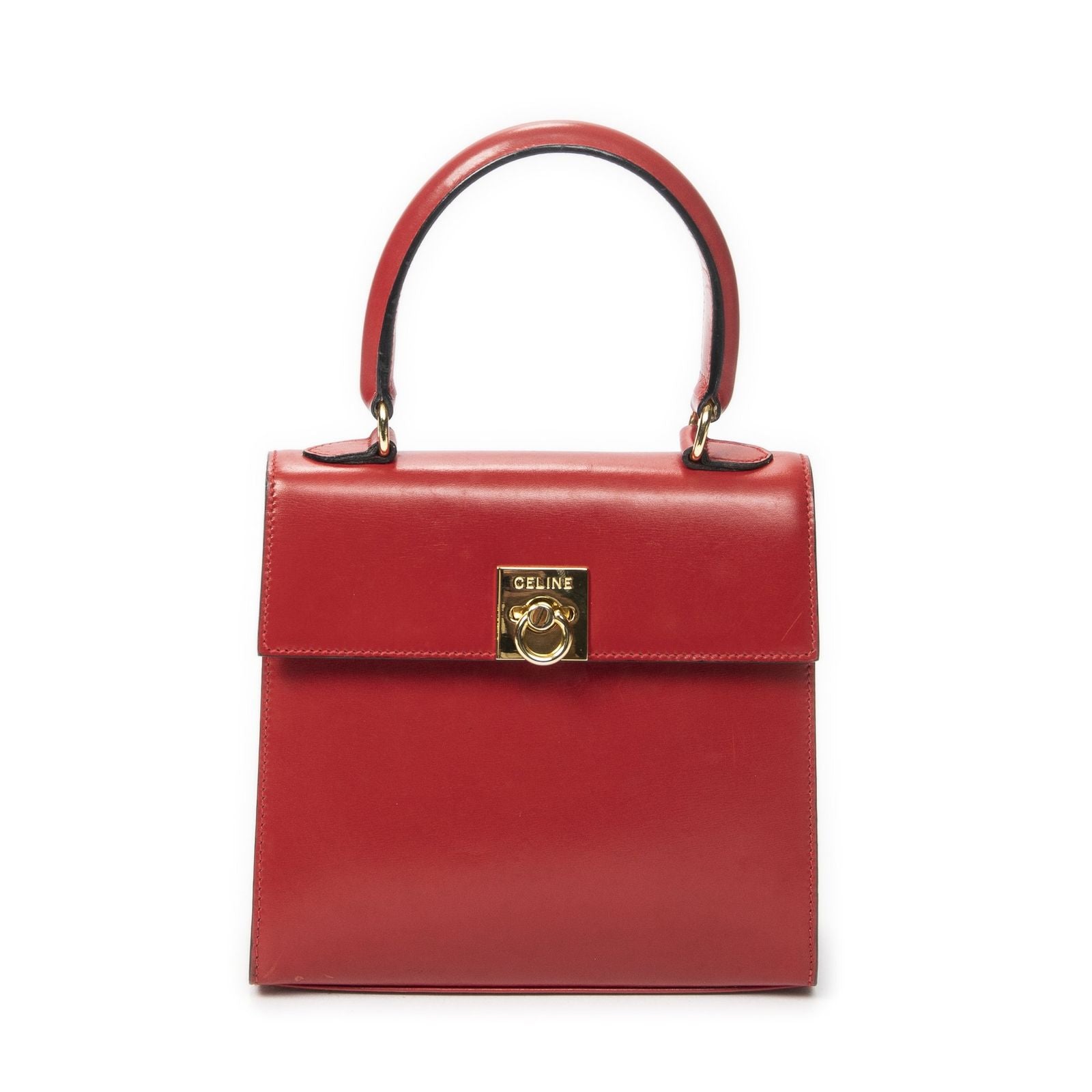 Celine Vintage Flap Top Handle Red Smooth Calfskin