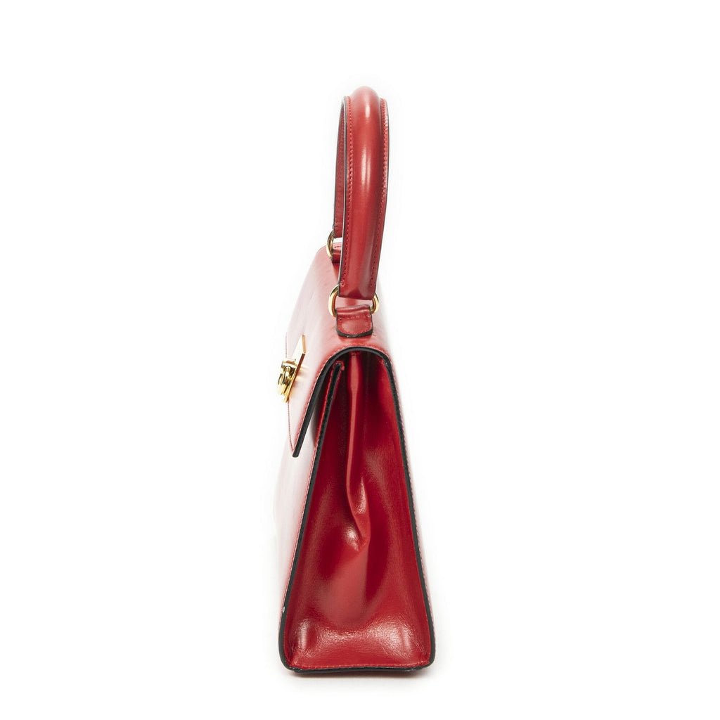 Celine Vintage Flap Top Handle Red Smooth Calfskin — view 3