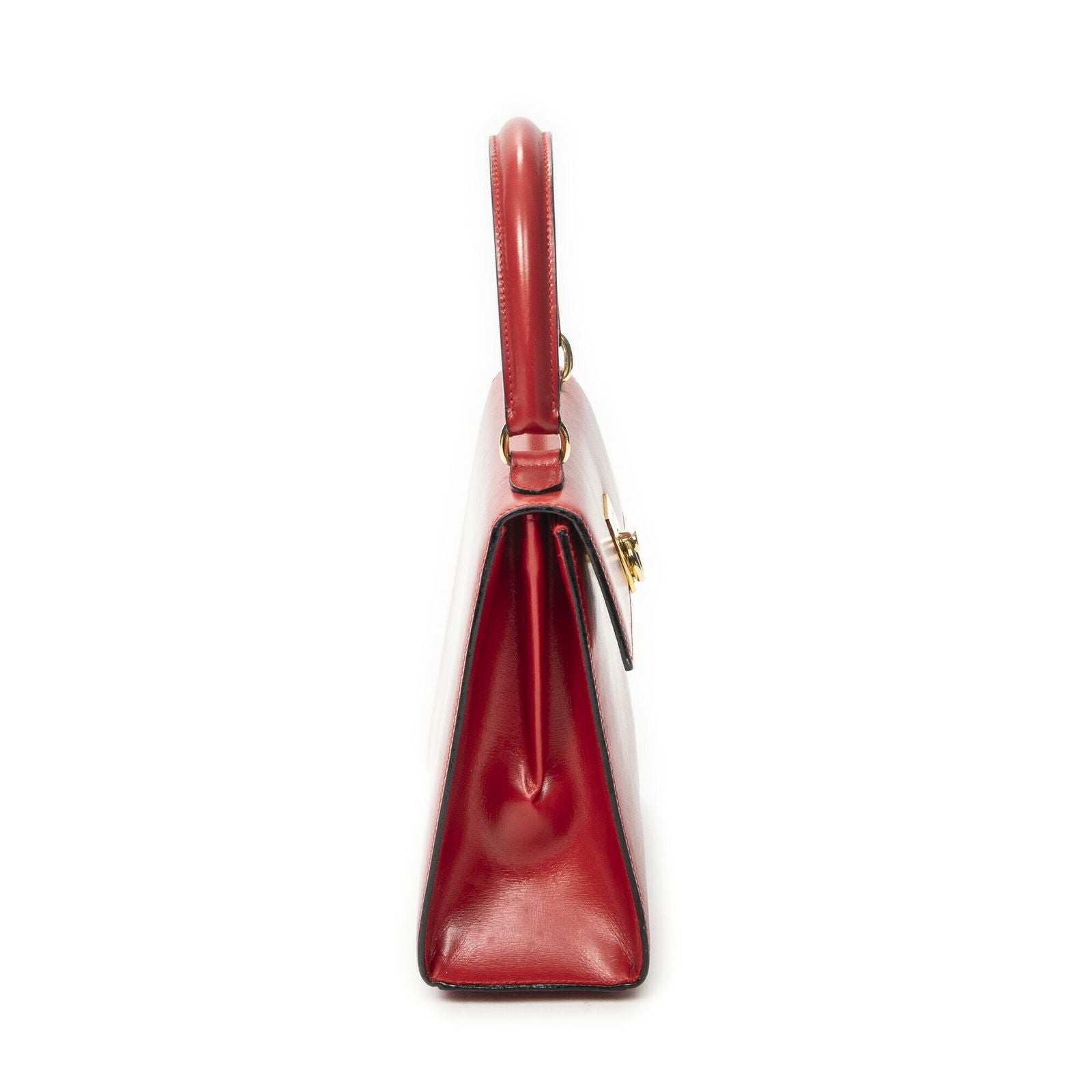 Celine Vintage Flap Top Handle Red Smooth Calfskin — view 4