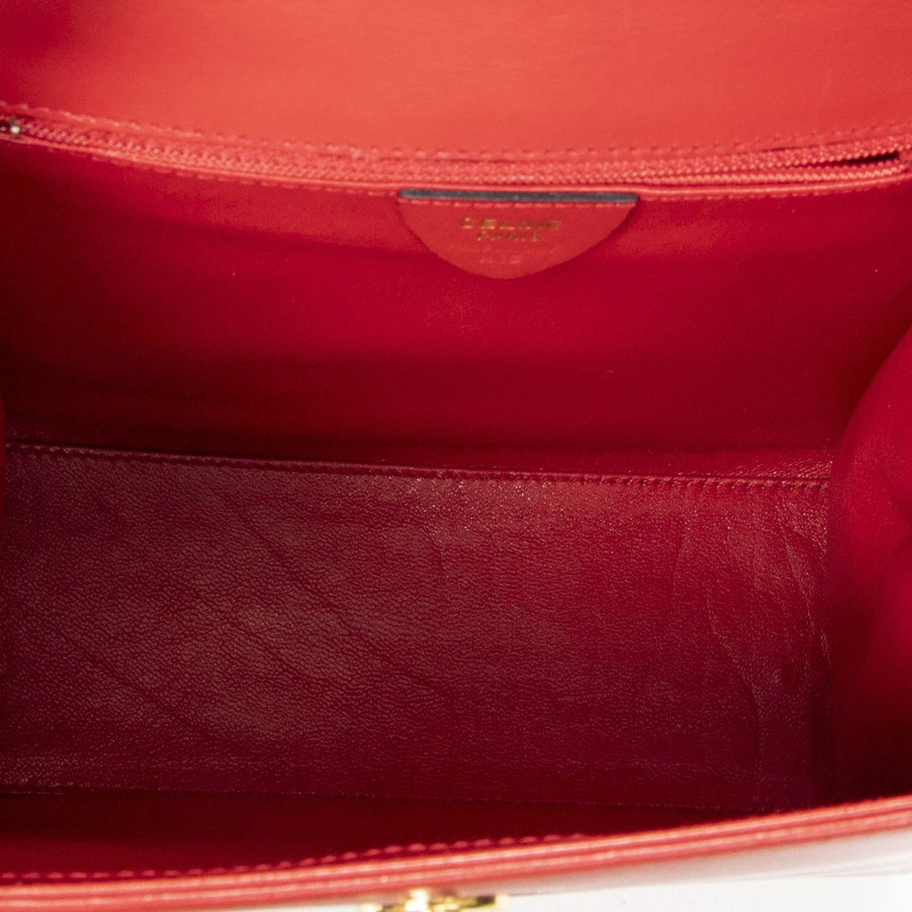 Celine Vintage Flap Top Handle Red Smooth Calfskin — view 9