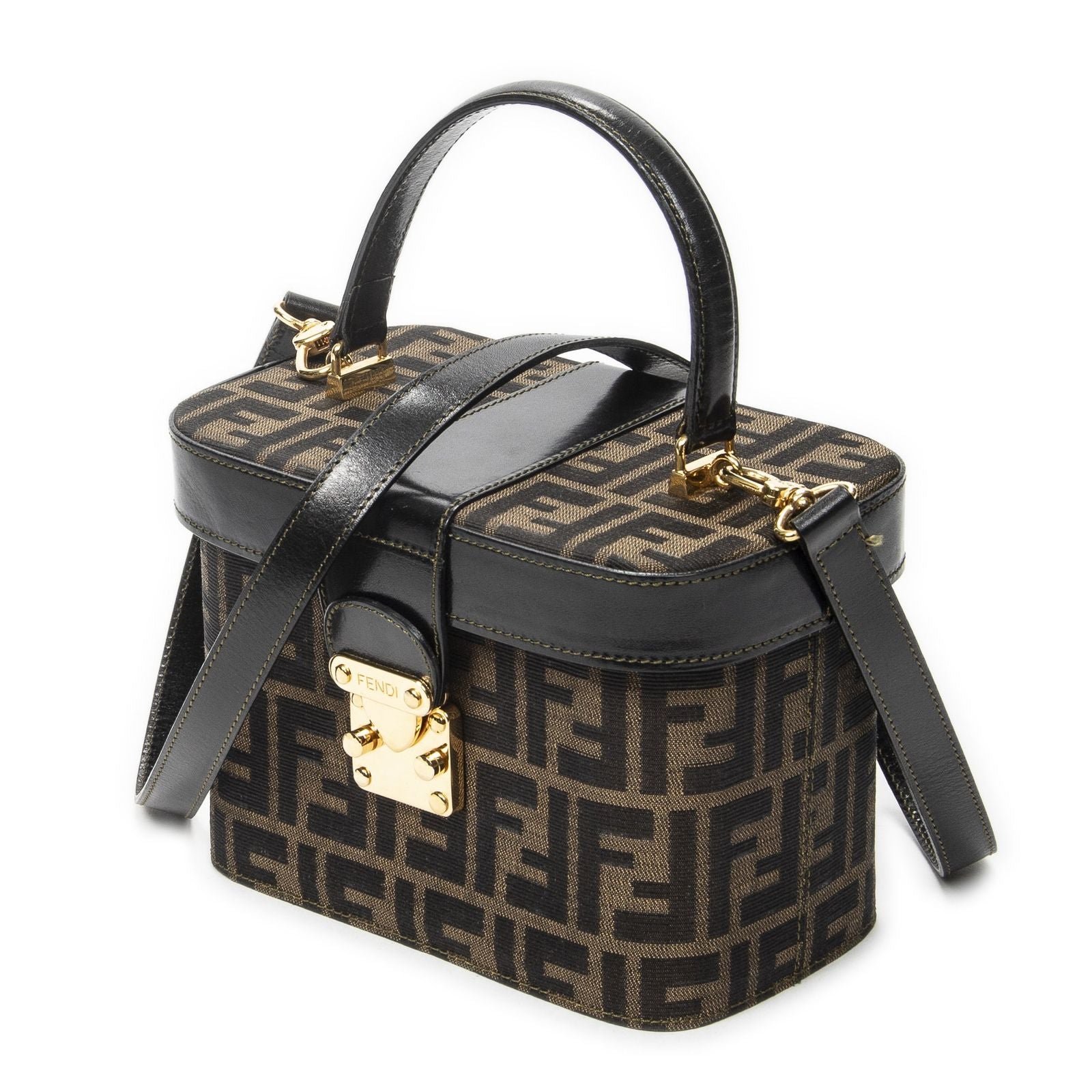 Fendi Trendy Top Handle Vanity Case Brown Black Zucca Canvas — view 2